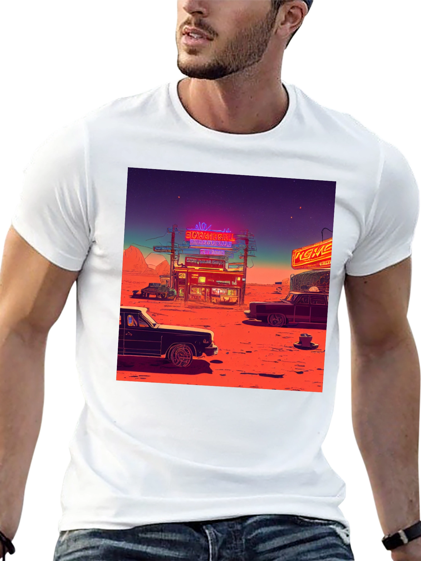 Black Retro Desert Neon T-Shirt view 13