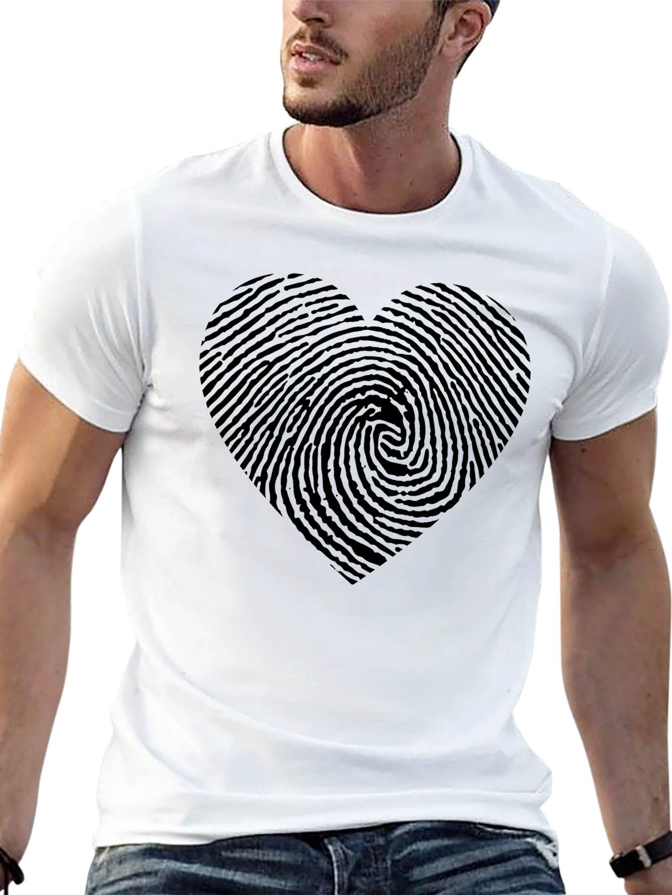 Black Fingerprint Heart Black T-Shirt view 13