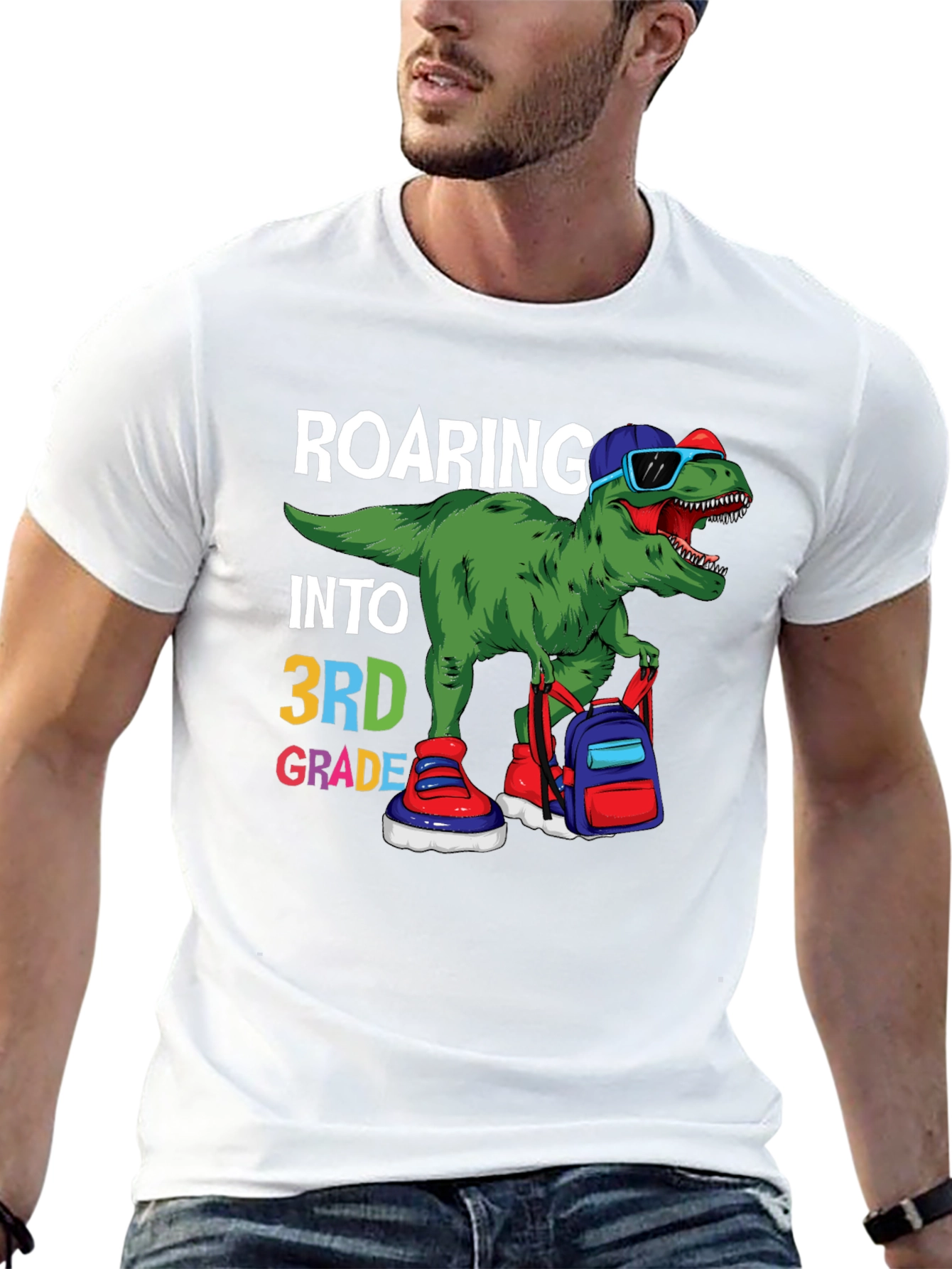 Black Roaring Into 3rd Grade Dinosaur T-Shirt view 13