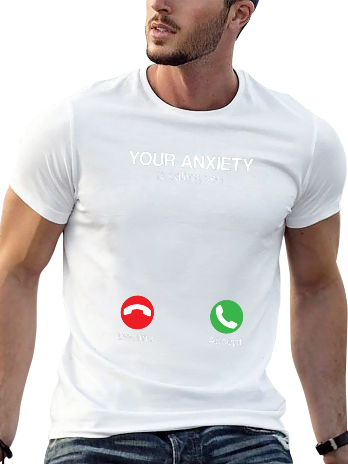 Black Anxiety Calling T-Shirt - Accept or Decline Funny Tee view 13
