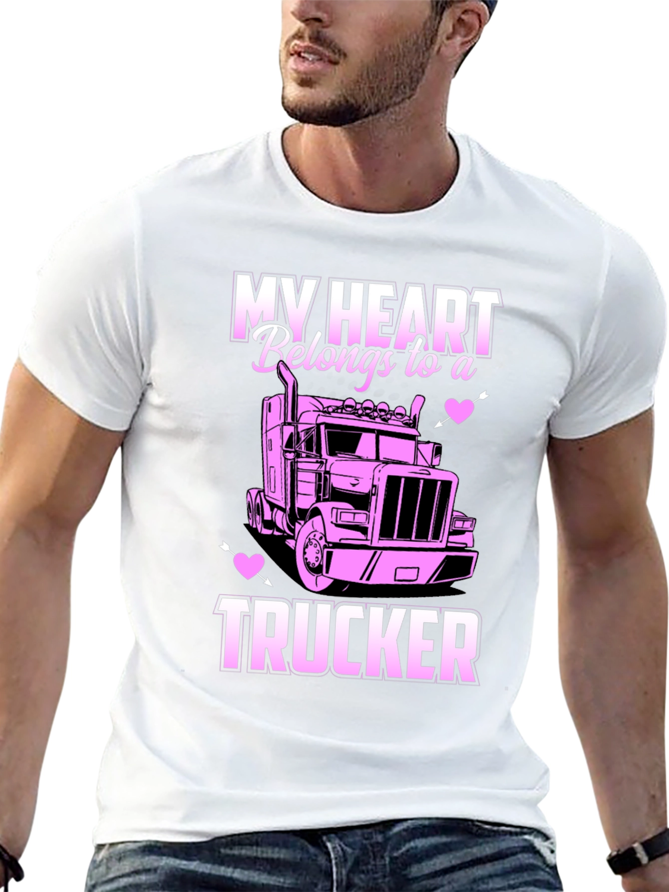 My Heart Belongs to a Trucker Black T-Shirt - 13