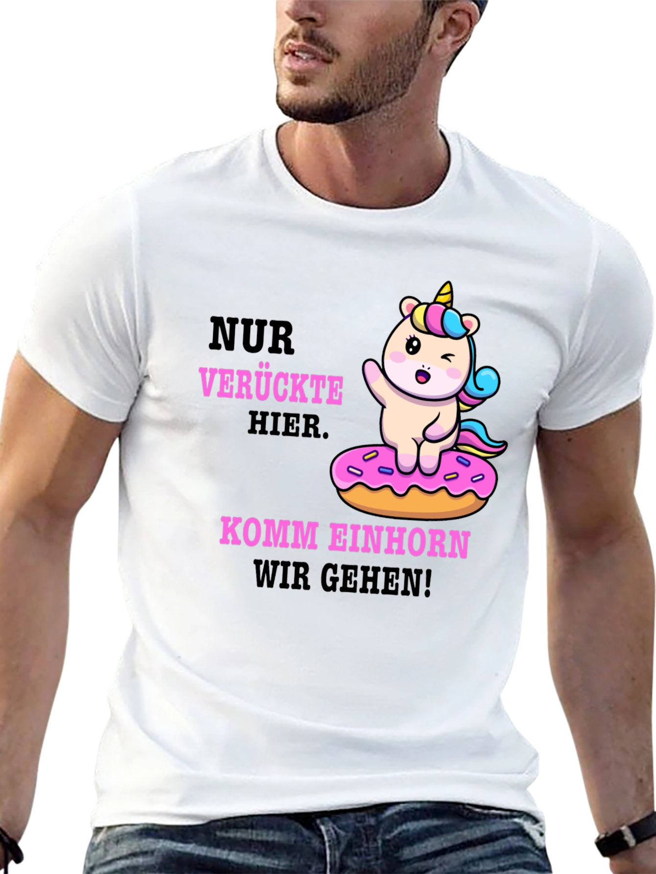 Black Funny Unicorn Donut T-Shirt - Verruckte Hier Komm Einhorn view 13