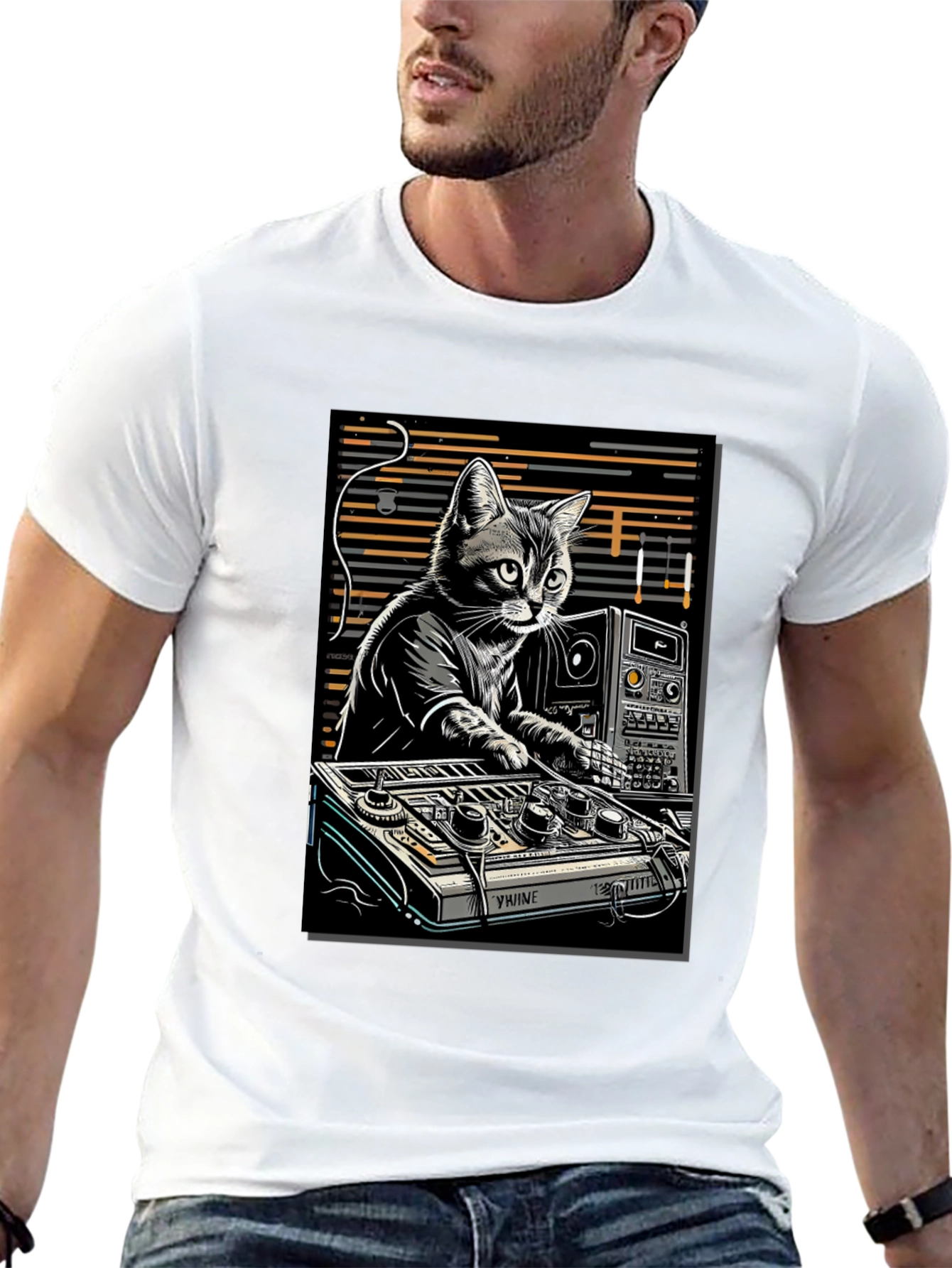 Black DJ Cat Graphic T-Shirt view 13