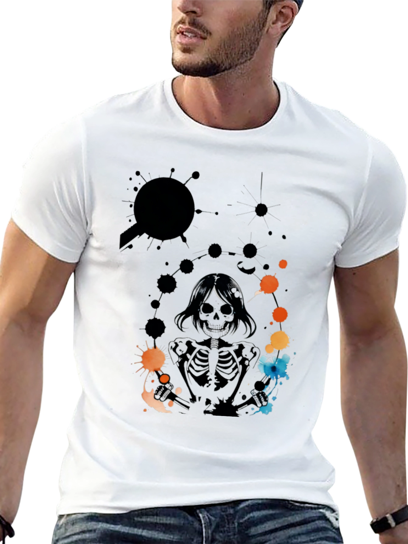 Black Skeleton Print Black T-Shirt view 13