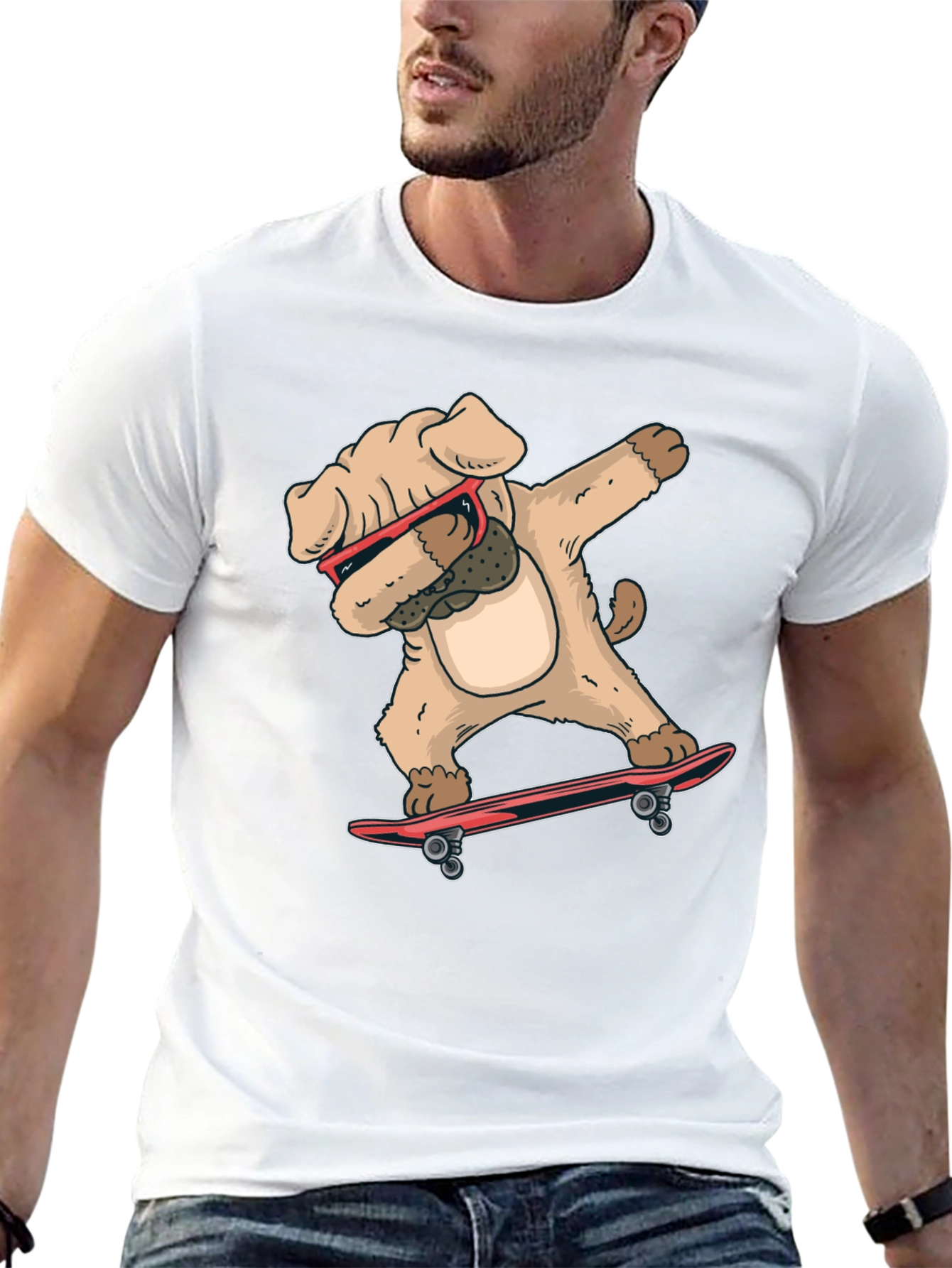 Black Dabbing Dog Skateboard T-Shirt view 13