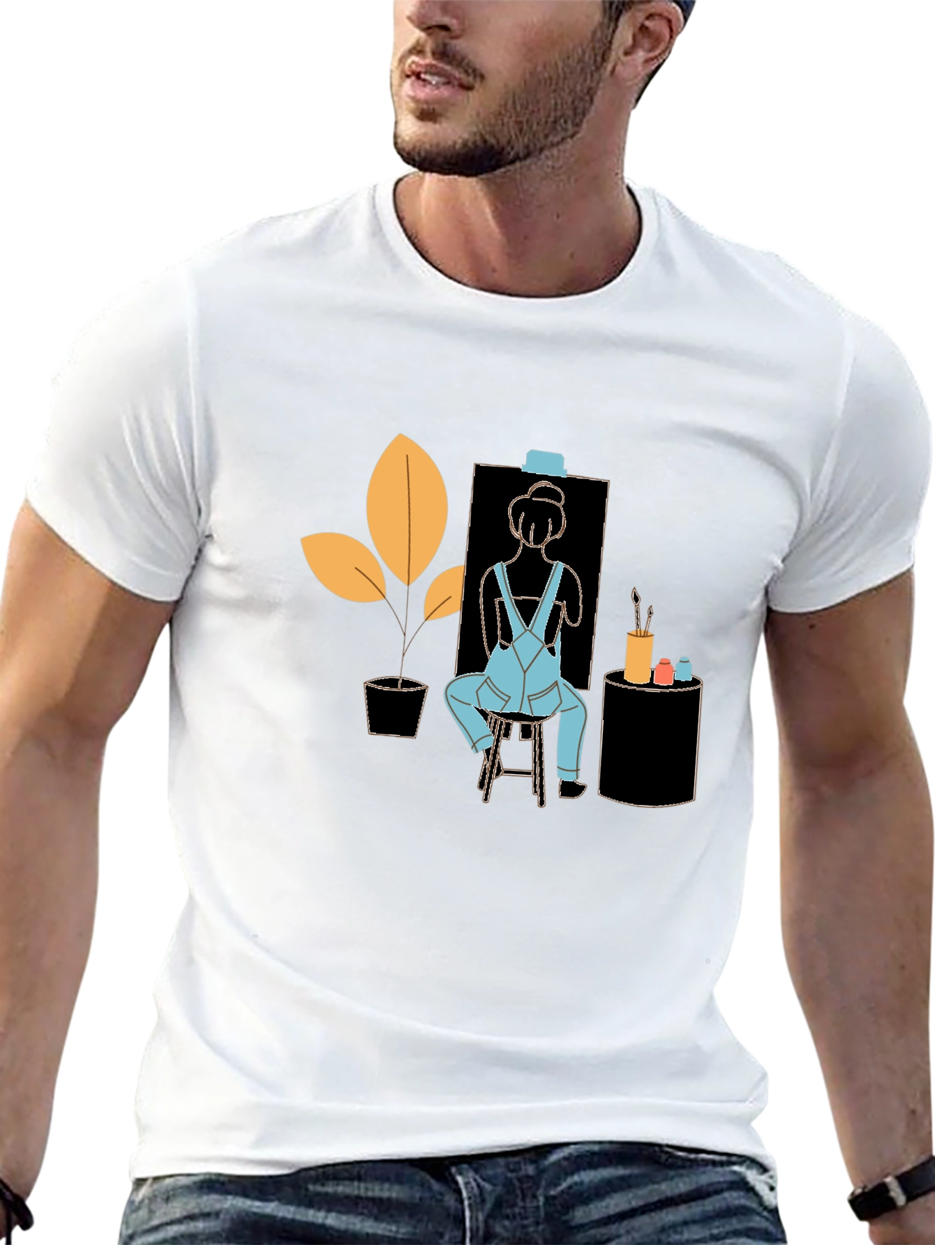 Black Artist Tee: Quirky Painter Graphic T-Shirt view 13