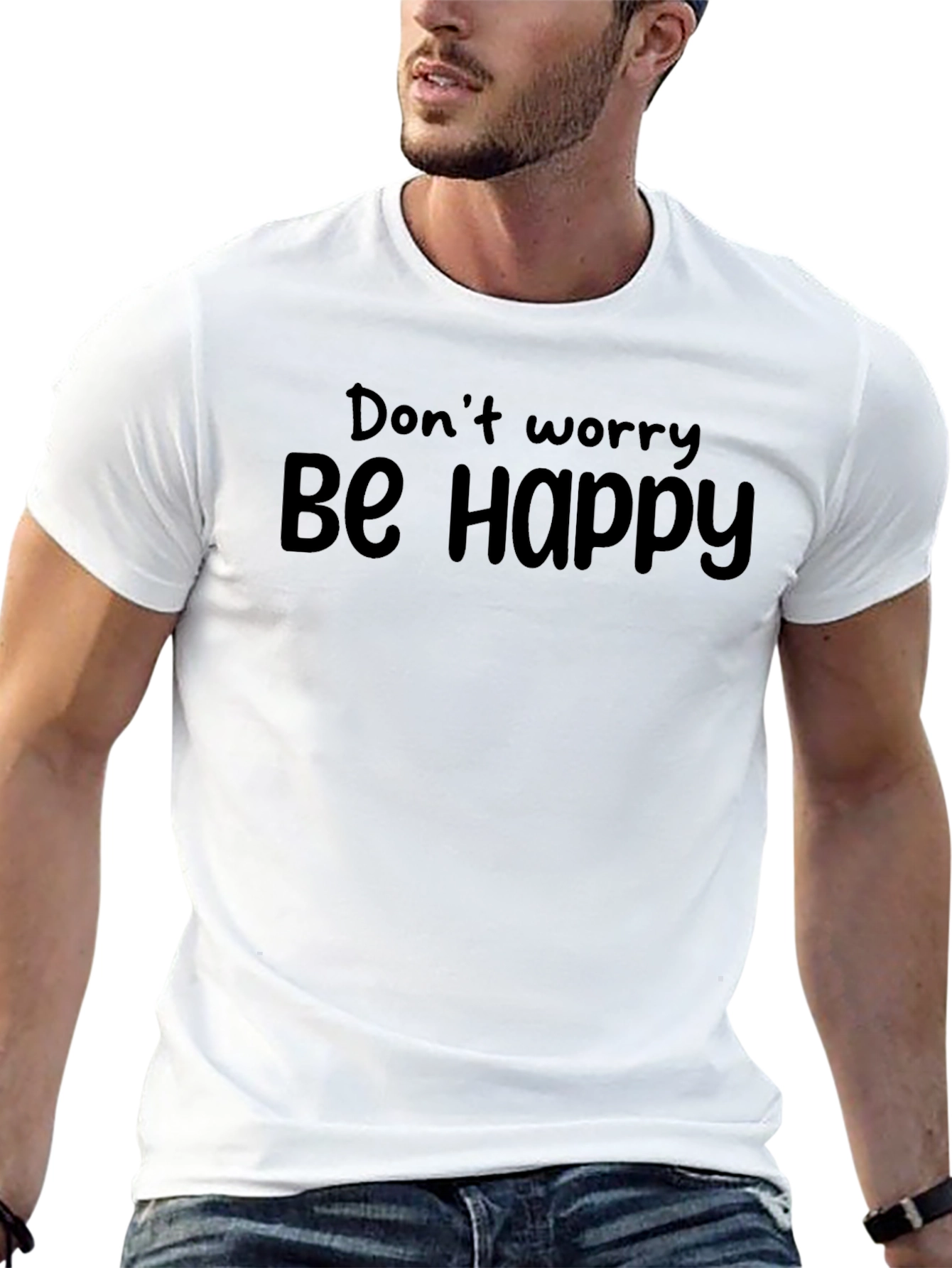 Black Don't Worry Be Happy Graphic Tee view 13