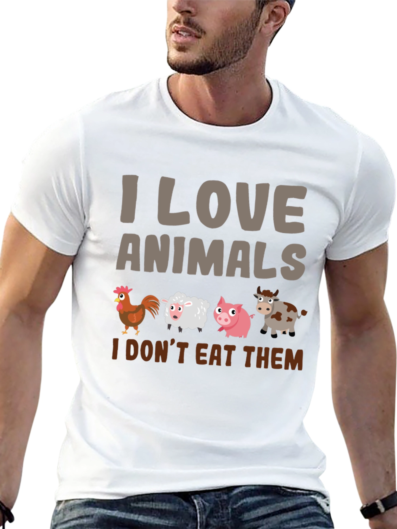 Black I Love Animals T-Shirt - Vegan Statement Tee view 13
