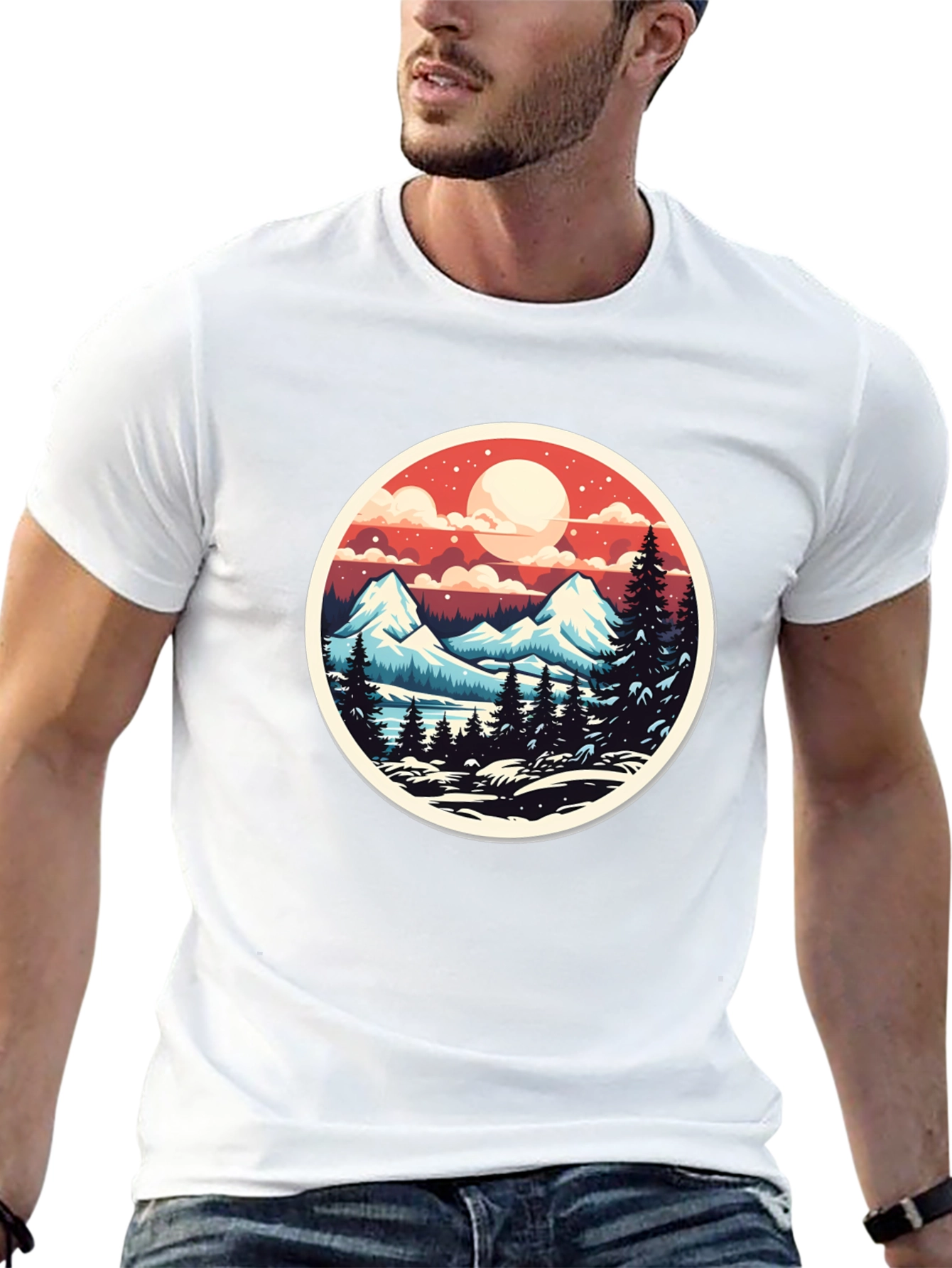Black Mountain Landscape Graphic Tee - Black Casual T-Shirt view 13