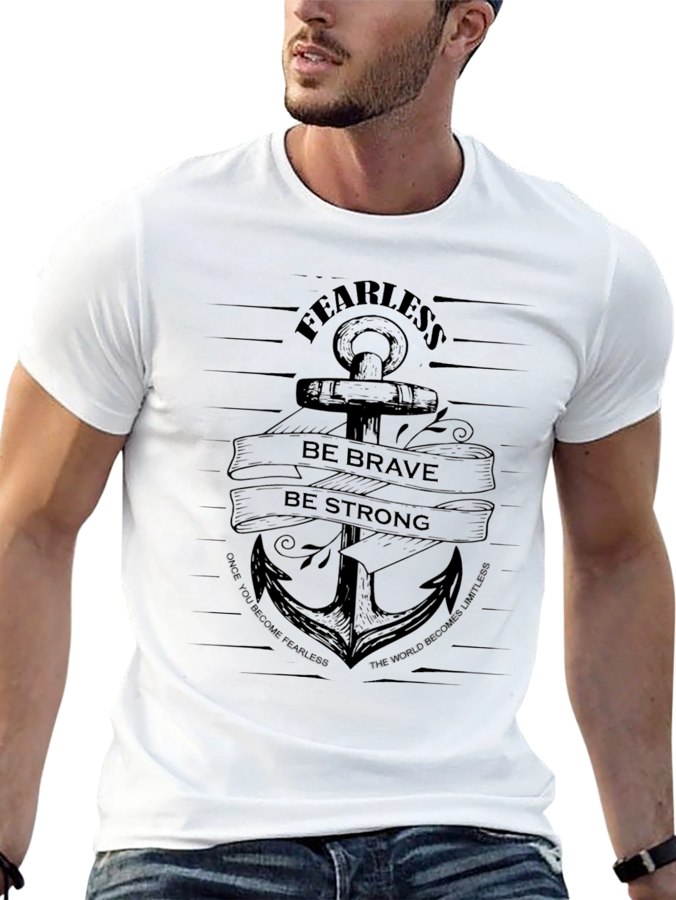 Black Fearless Anchor Graphic T-Shirt - Be Brave Be Strong view 13