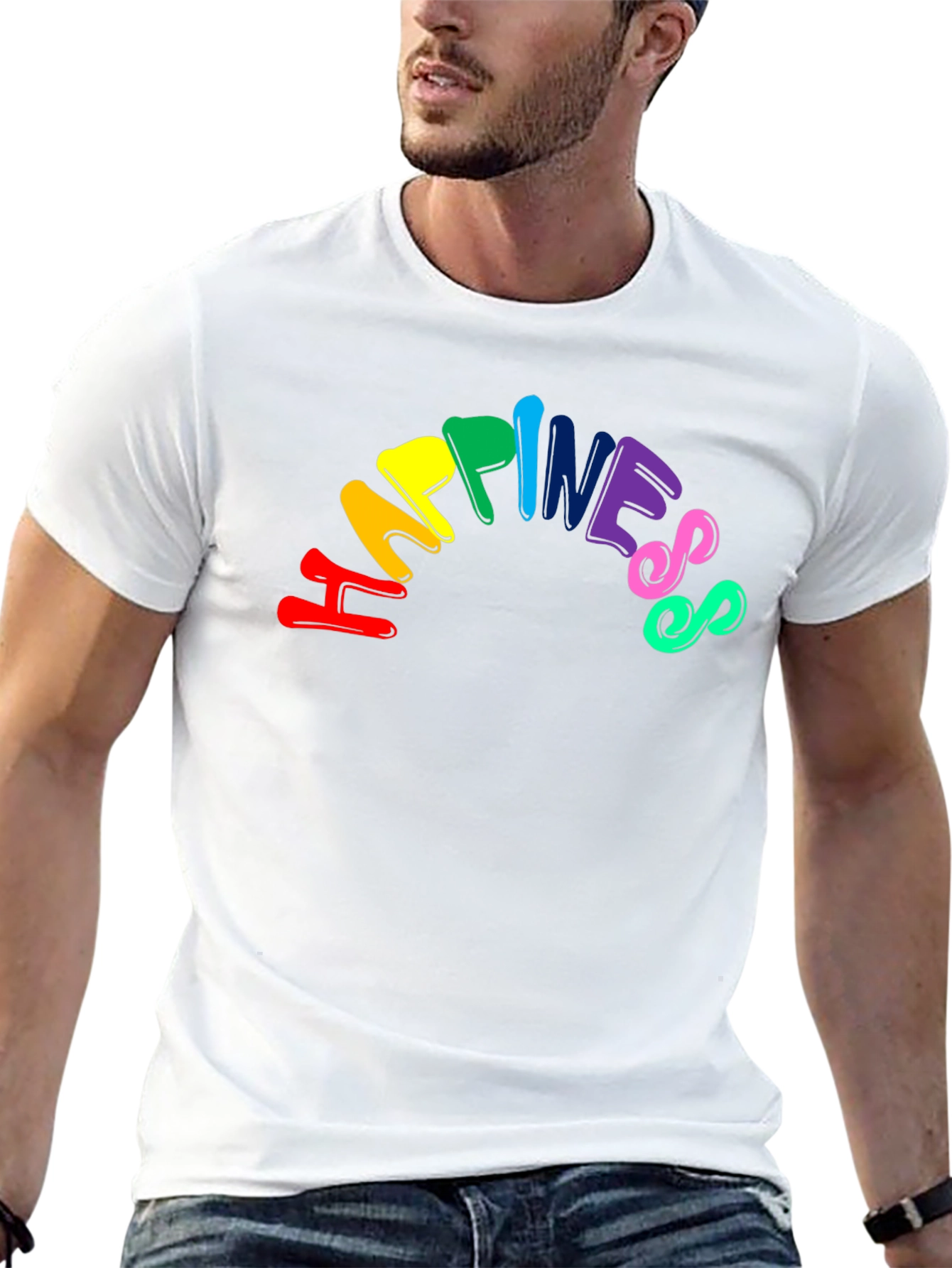 Black Happiness Rainbow Graphic Tee - Unisex Black T-Shirt view 13