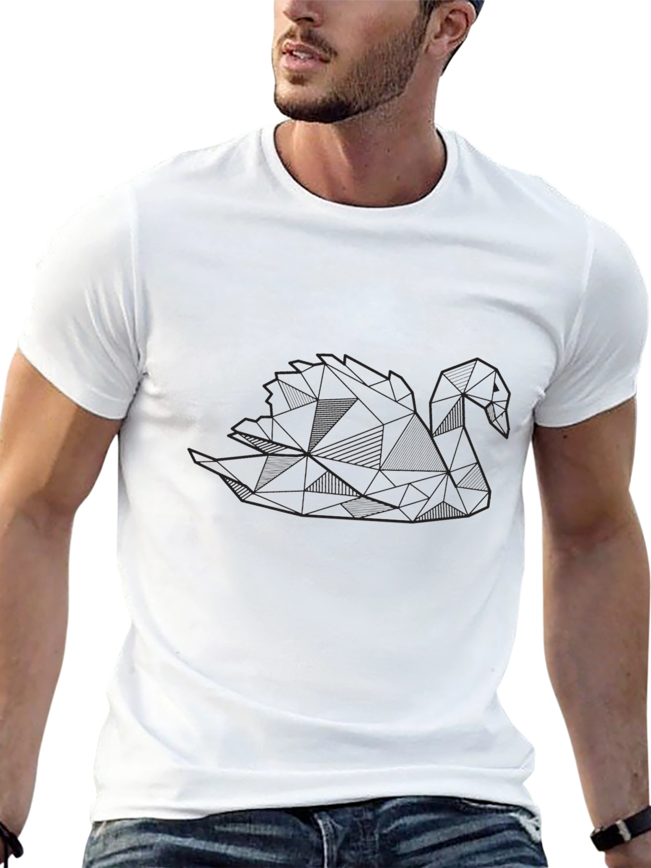 Black Geometric Swan Black T-Shirt view 13