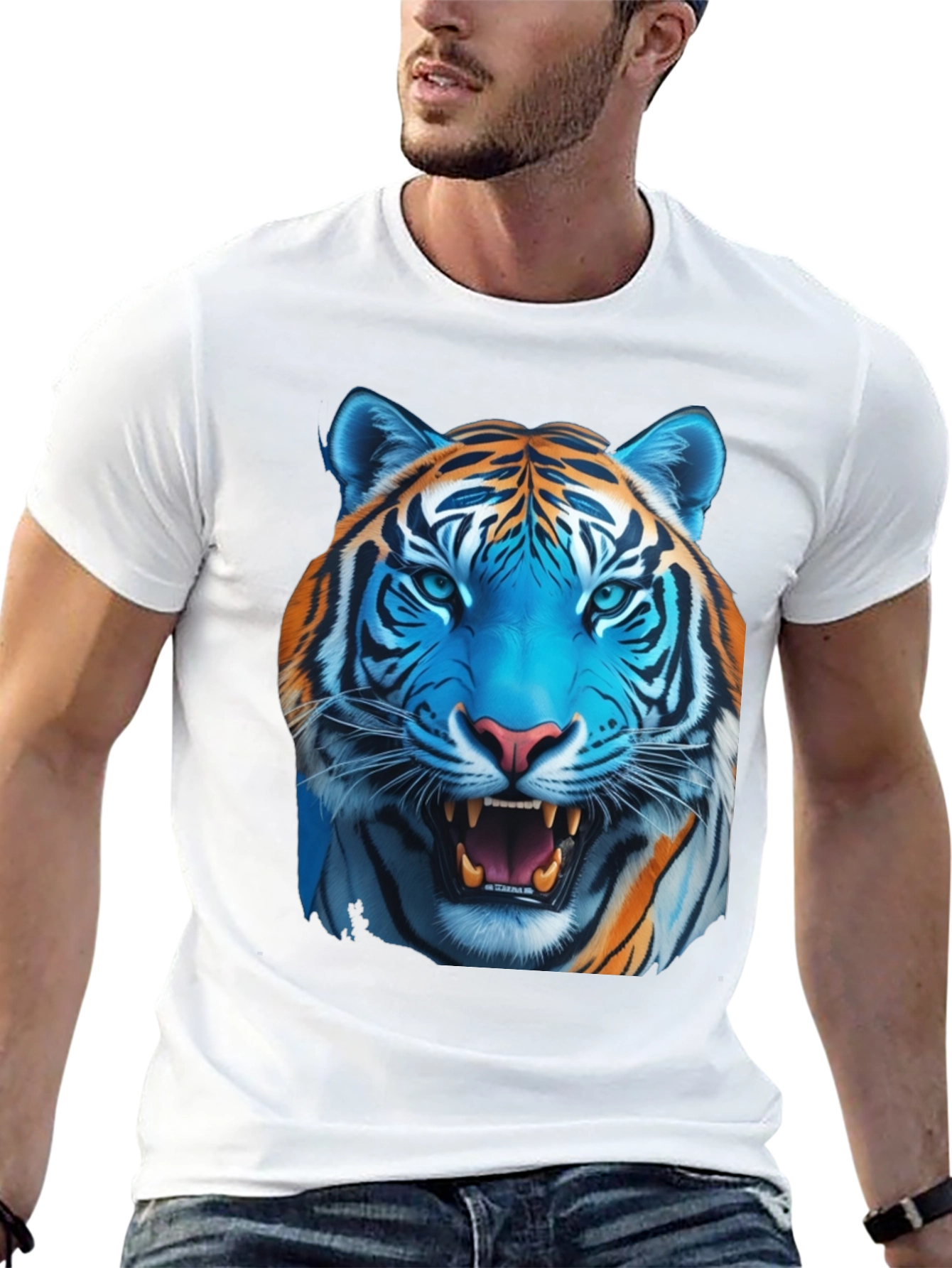 Black Bold Tiger Graphic Tee - Men's Black T-Shirt view 13