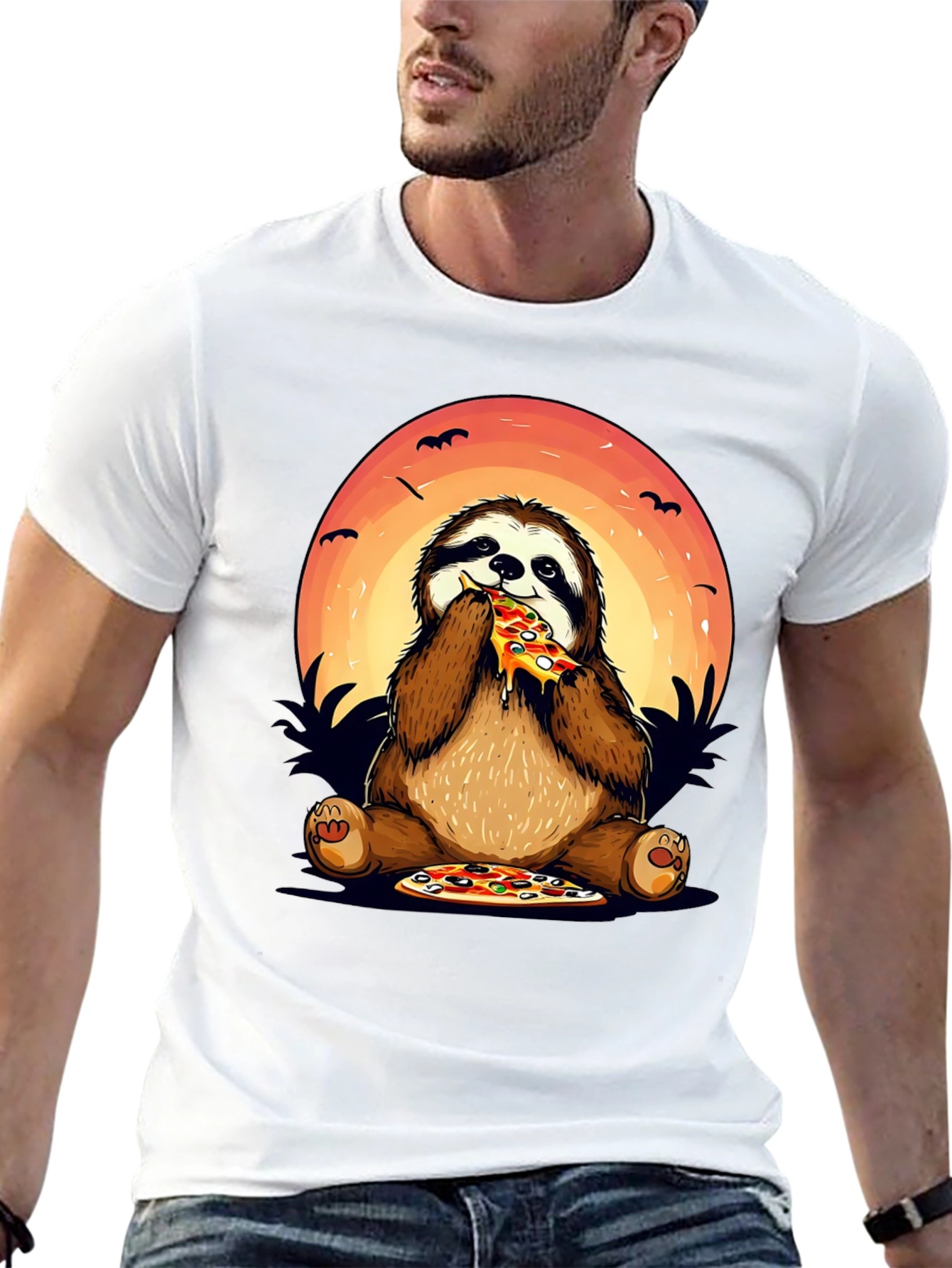 Black Sloth Pizza Lover Graphic T-Shirt view 13
