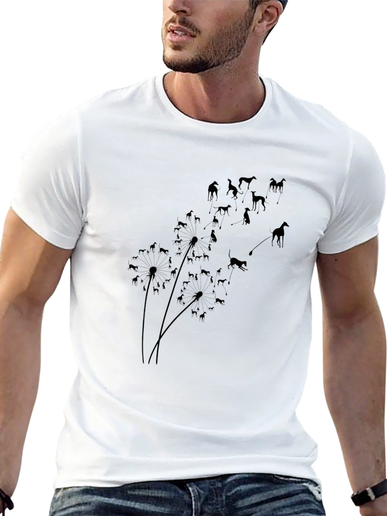 Black Dandelion Greyhounds Black T-Shirt - Unique Dog Lover Design view 13