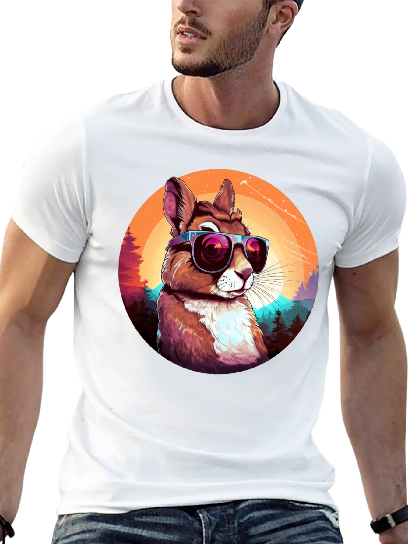Black Cool Squirrel Graphic Tee - Retro Sunset Design view 13