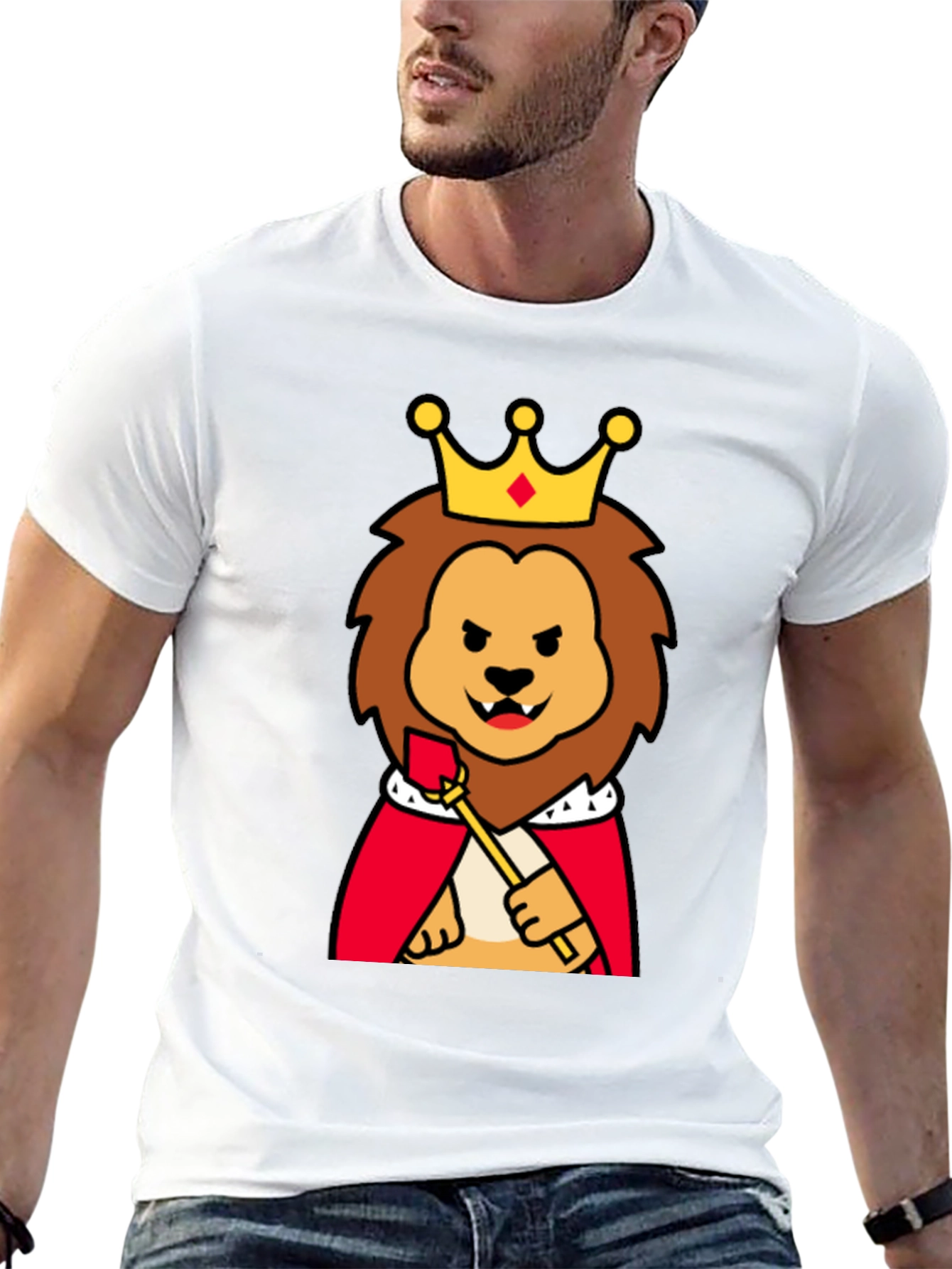 Black King Lion Graphic Tee - Funny Cartoon Animal T-Shirt view 13