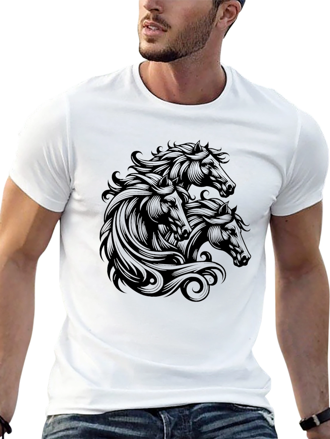 Black Black Horse T-Shirt - Graphic Tee for Men view 13