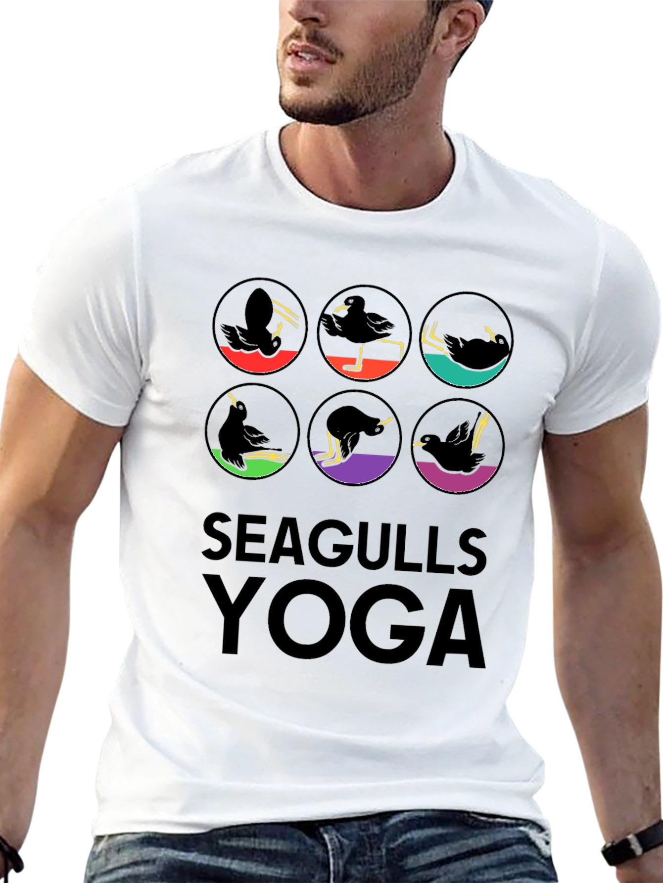 Black Seagulls Yoga Graphic Tee - Fun & Unique Design view 13