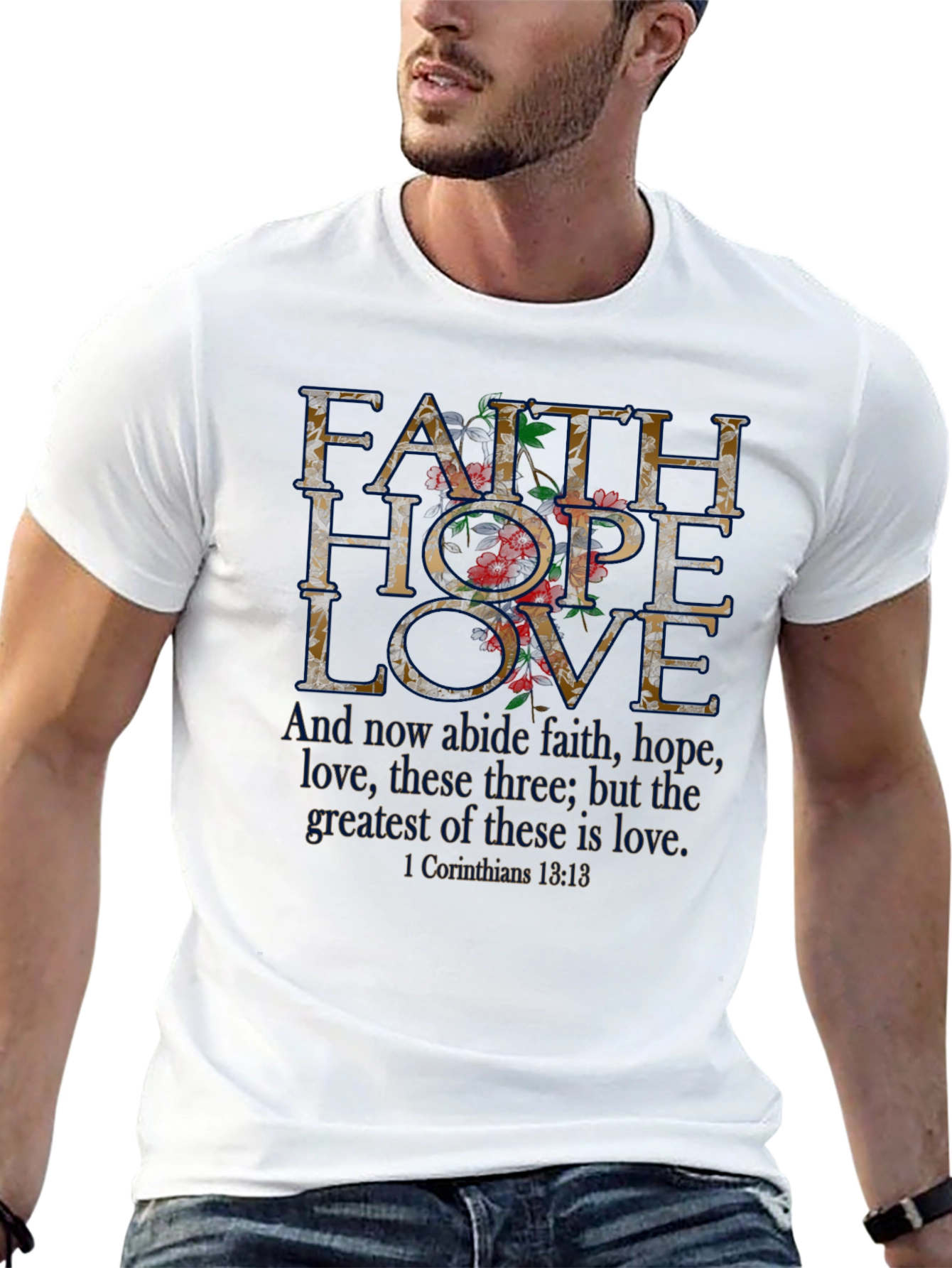 Black Faith Hope Love Floral Graphic Tee view 13
