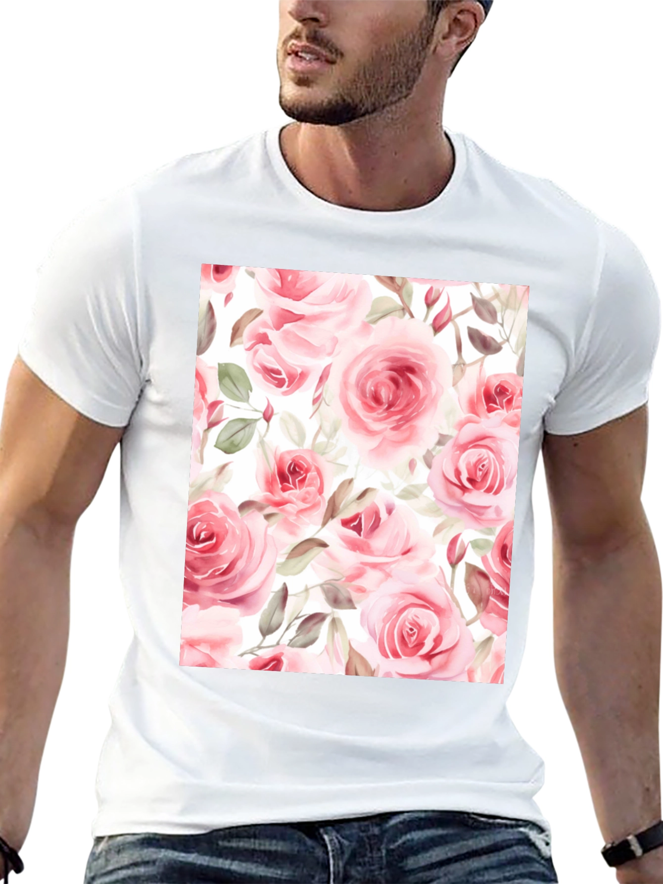 Black Floral Rose Print Black T-Shirt view 13