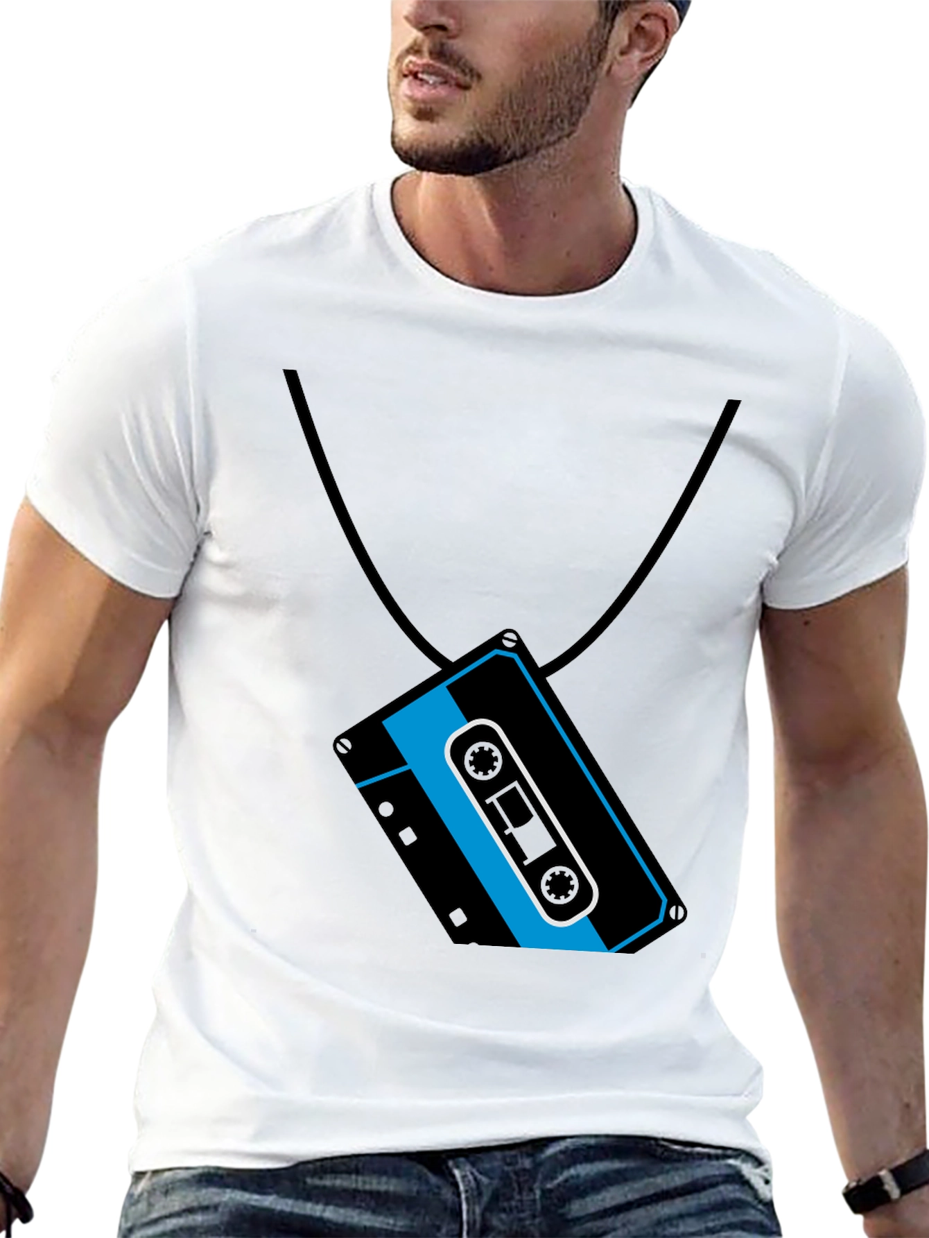 Black Retro Cassette Tape Necklace Graphic T-Shirt view 13
