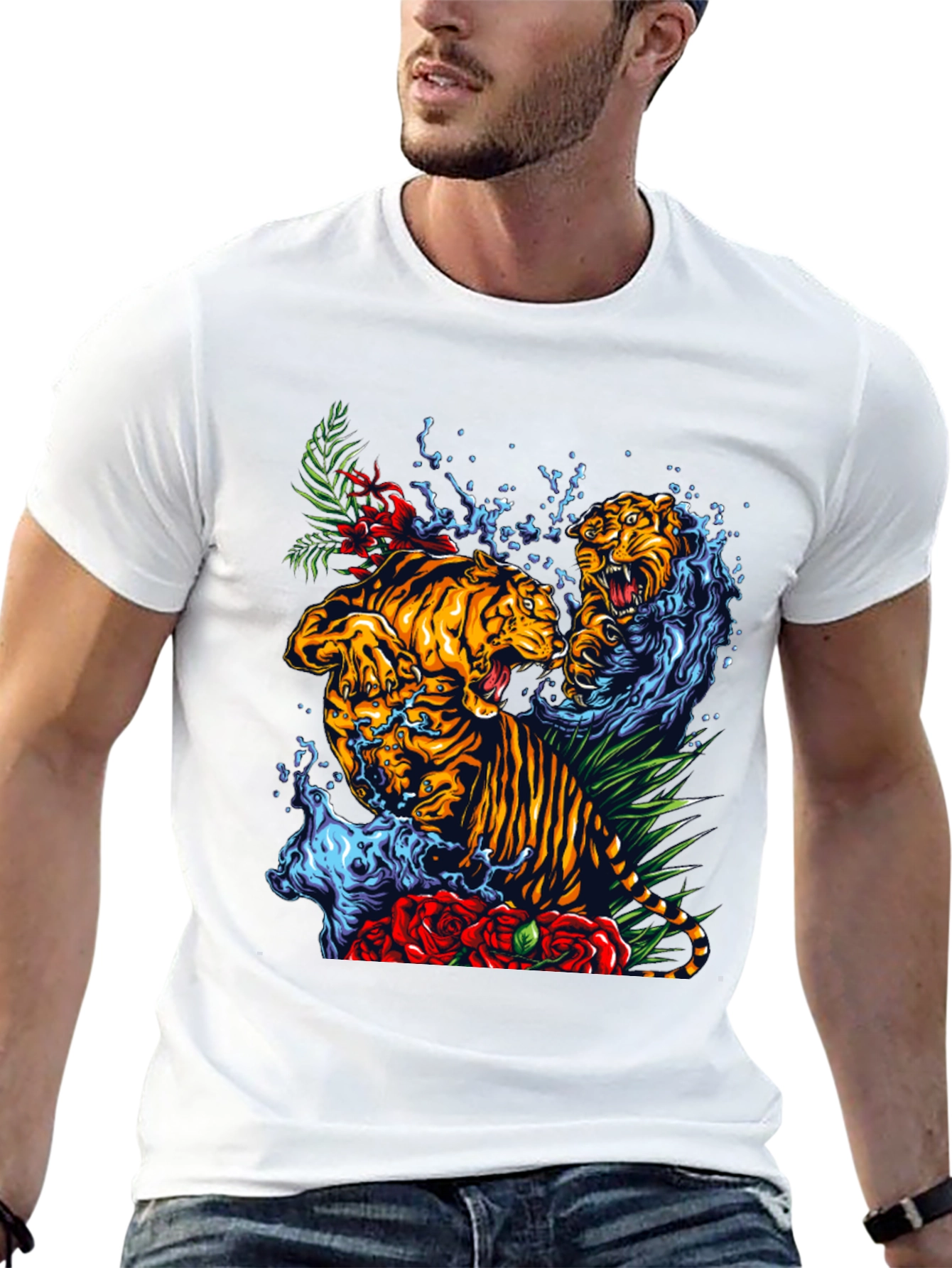 Black Tiger Splash Graphic Tee - Bold Animal Print T-Shirt view 13
