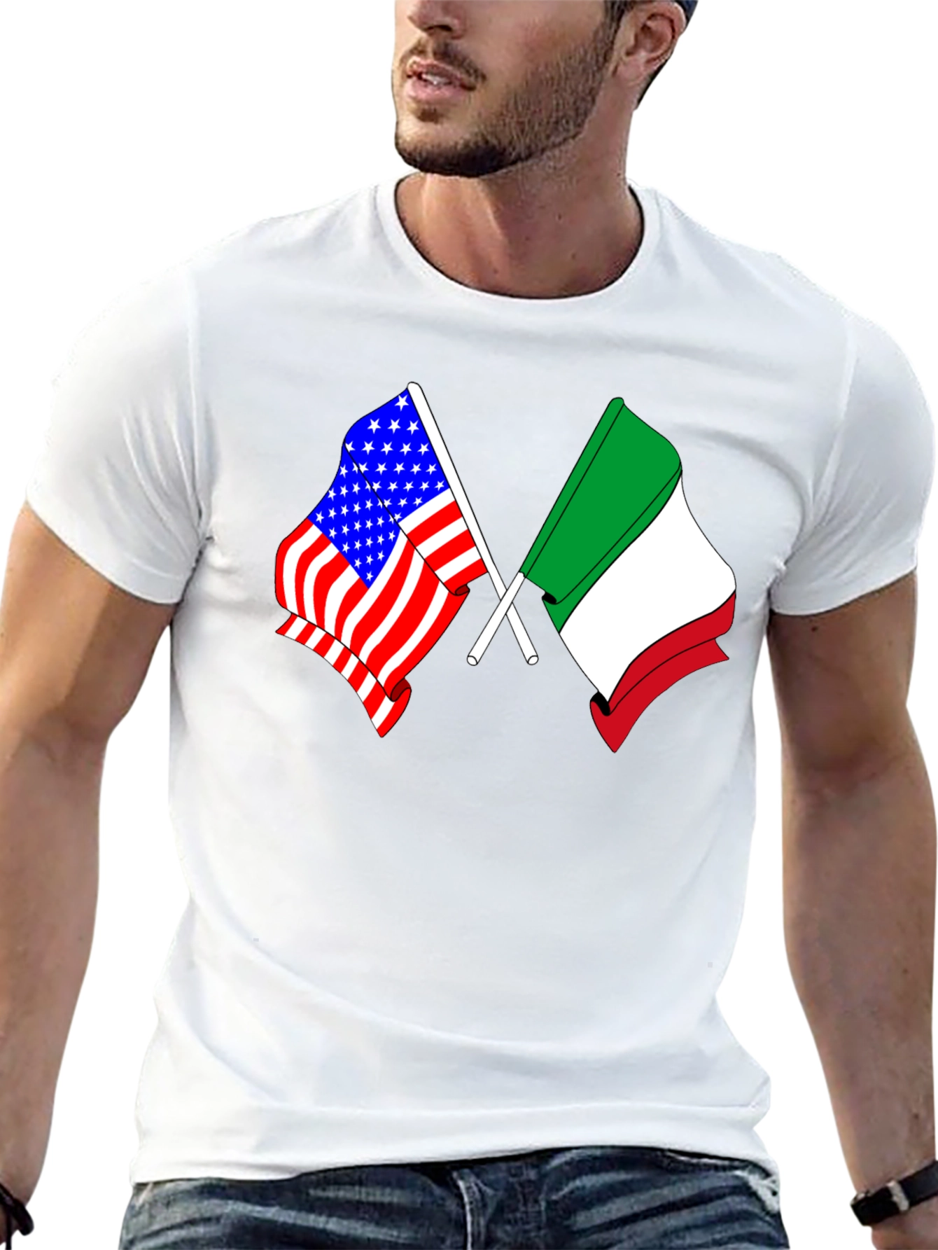 Black USA Italy Flags Graphic T-Shirt view 13