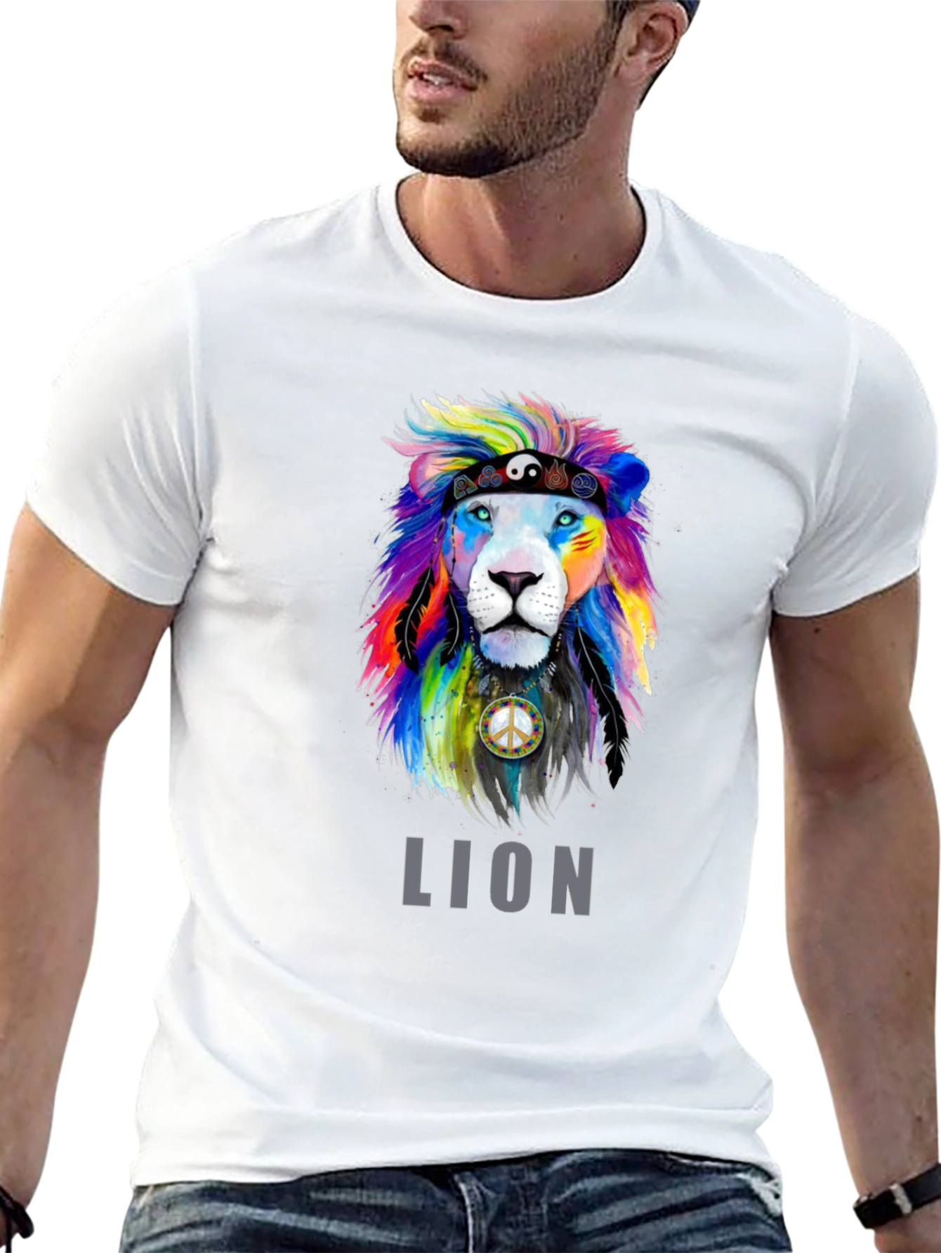Black Colorful Lion Graphic Tee - Peace & Pride T-Shirt view 13
