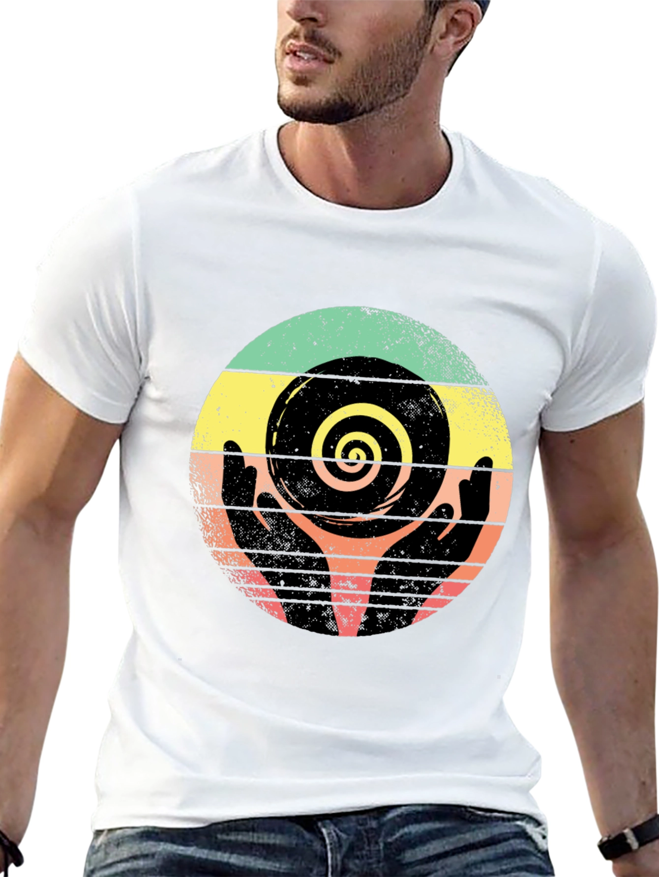 Black Retro Hands Spiral Graphic Tee view 13