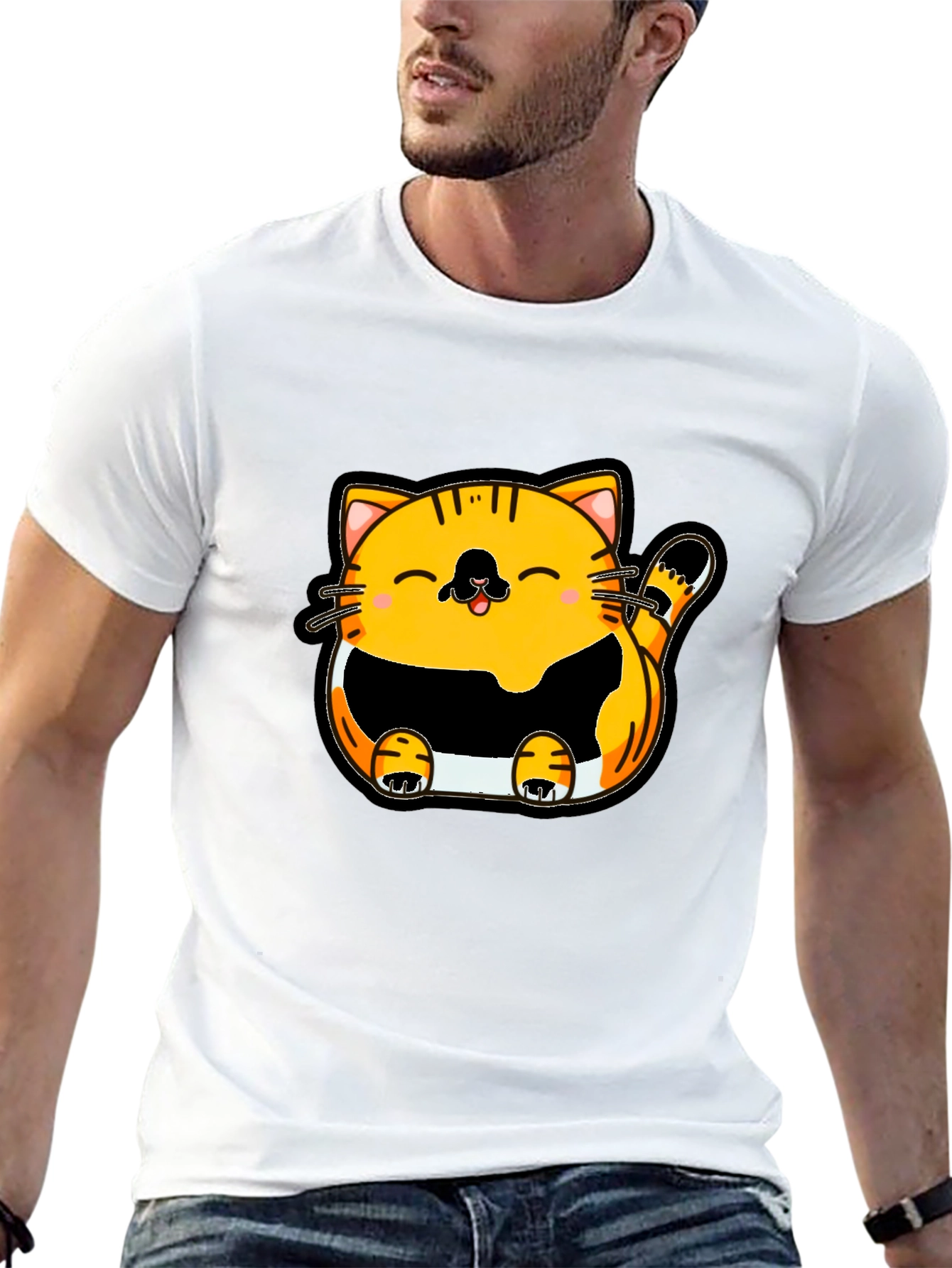 Black Cute Cartoon Cat Graphic T-Shirt - Black view 13