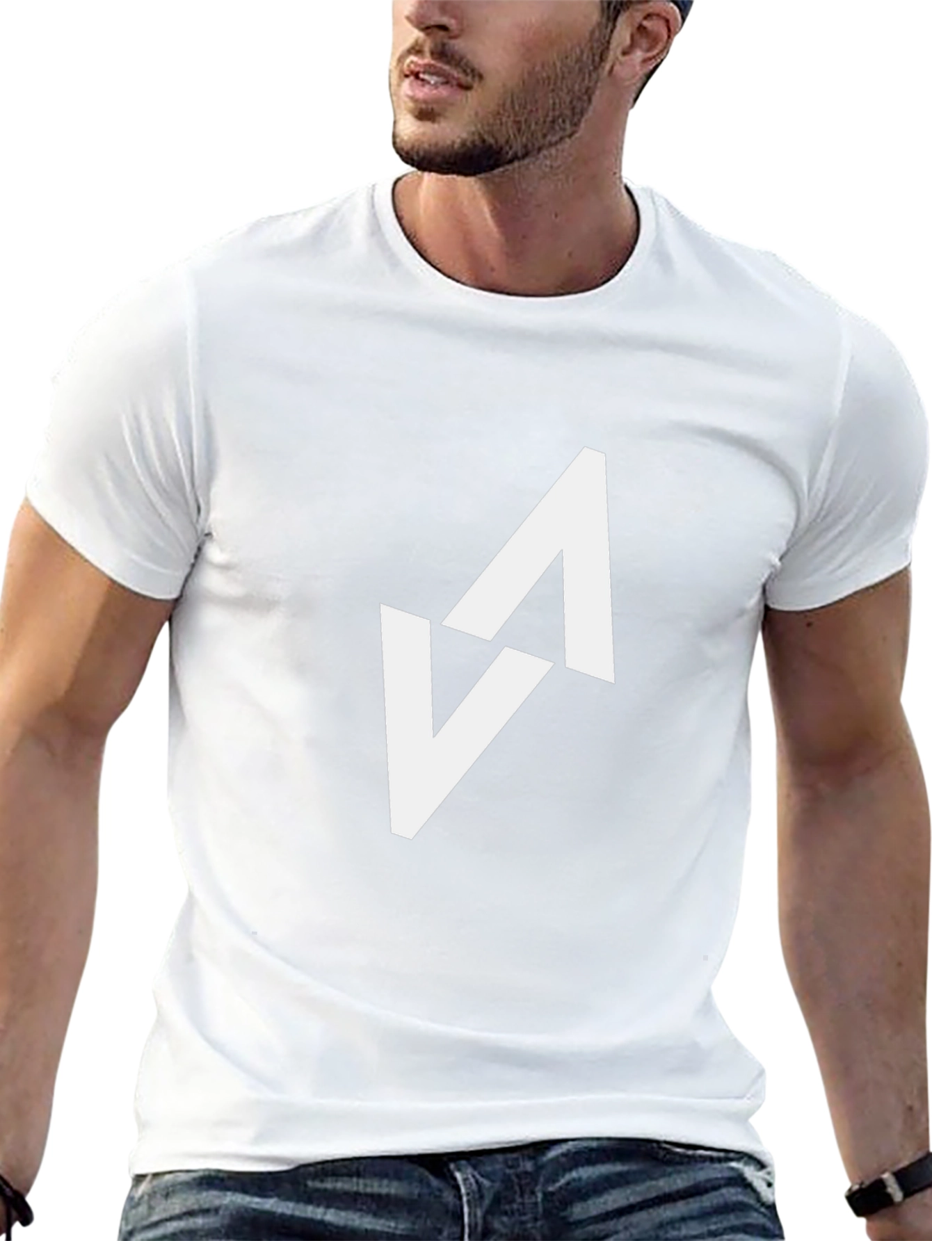 Modern Black T-Shirt with Abstract White Arrow Design - 13