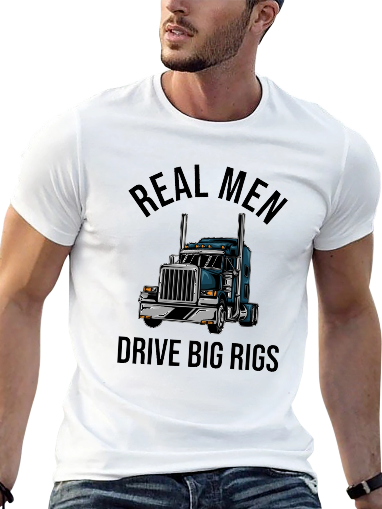 Black Real Men Drive Big Rigs Black T-Shirt view 13