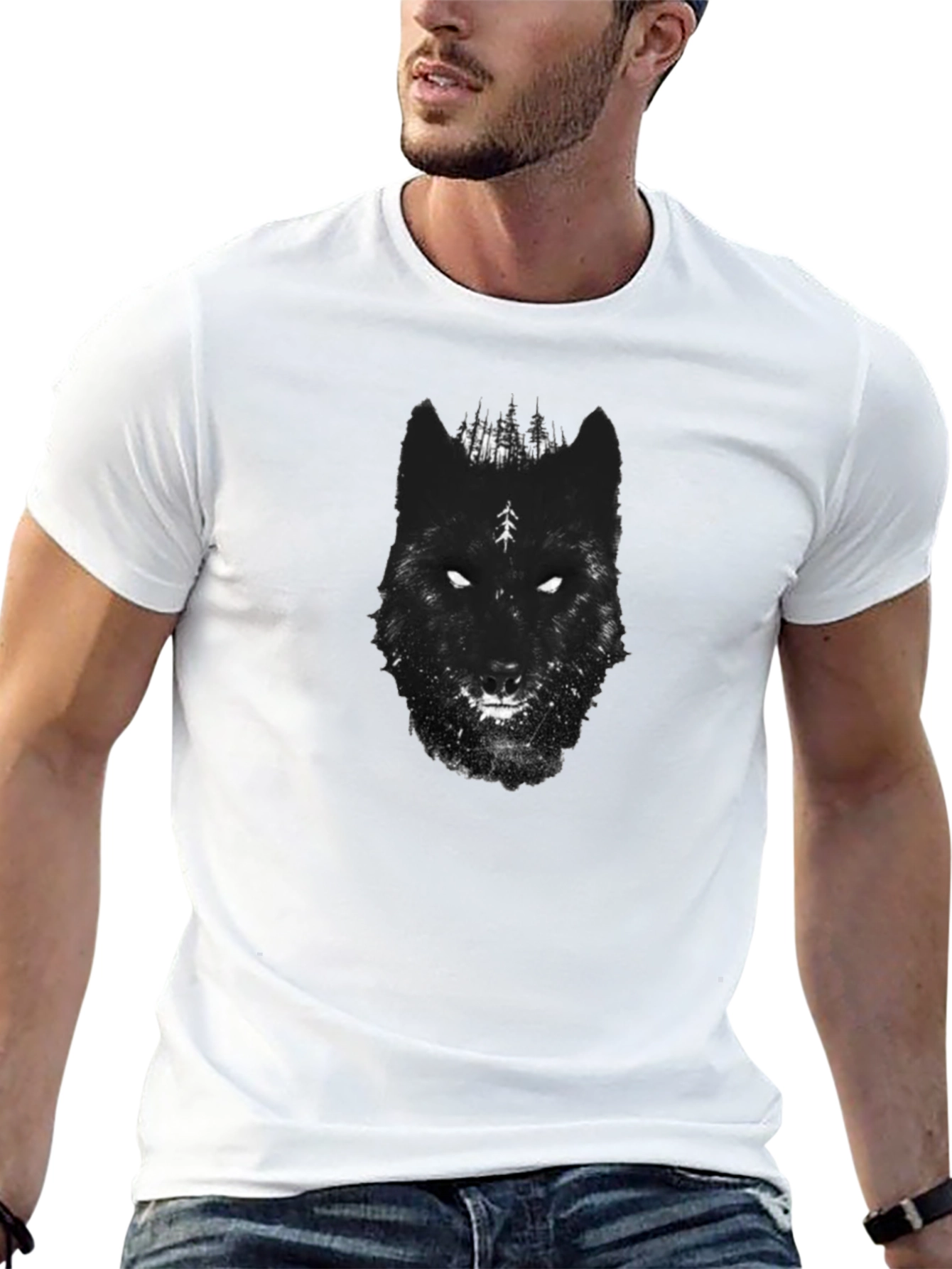 Black Wolf Forest Graphic Tee - Men's Black T-Shirt view 13