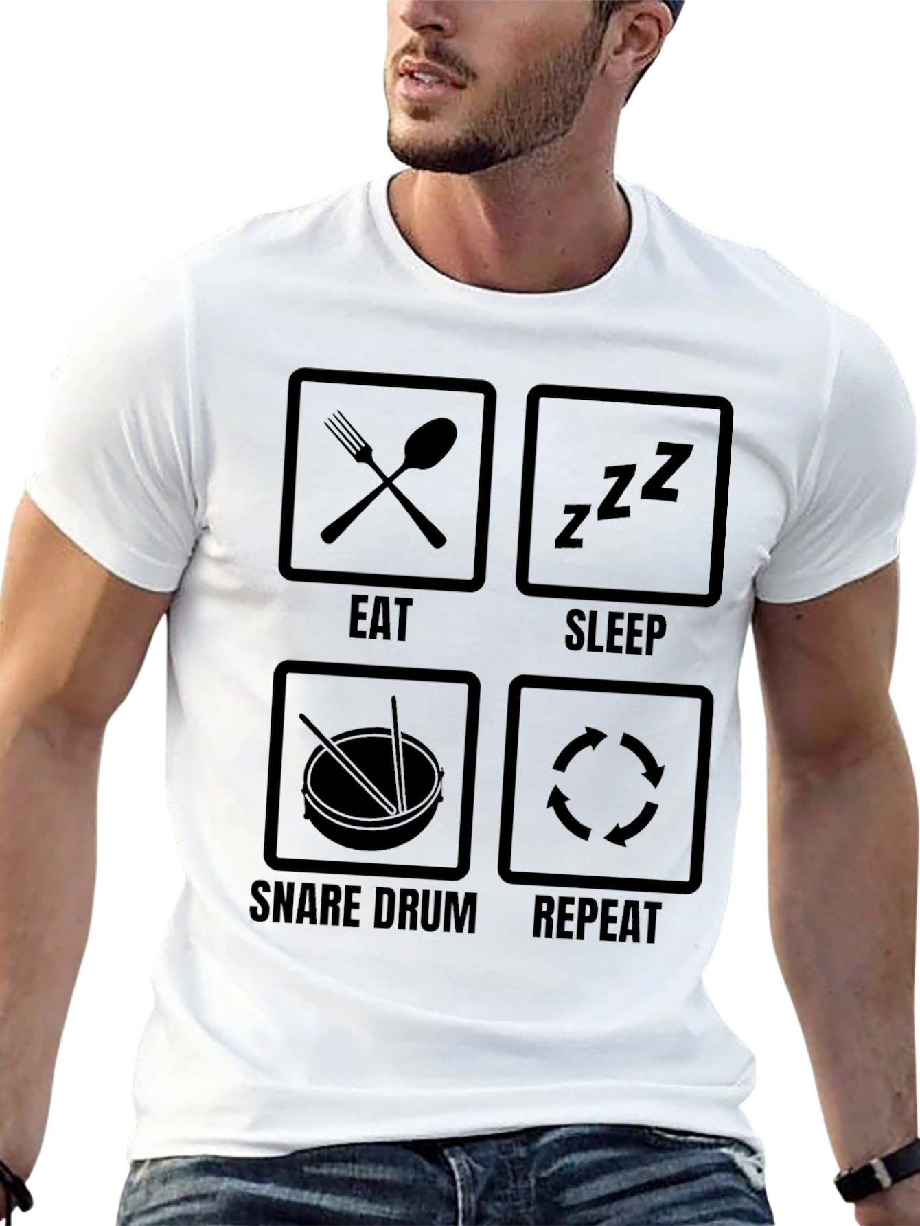 Black Eat Sleep Snare Drum Repeat Black Graphic Tee view 13