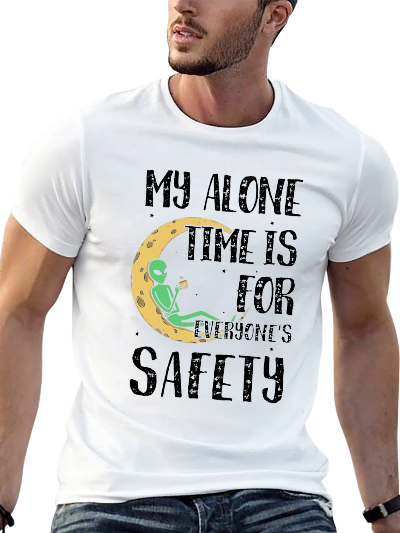Black Alien Moon Time T-Shirt - My Alone Time Is For Everyone's Safety Tee view 13