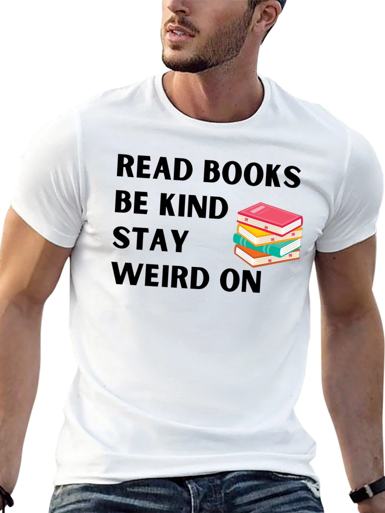 Black Read Books Be Kind Stay Weird T-Shirt view 13