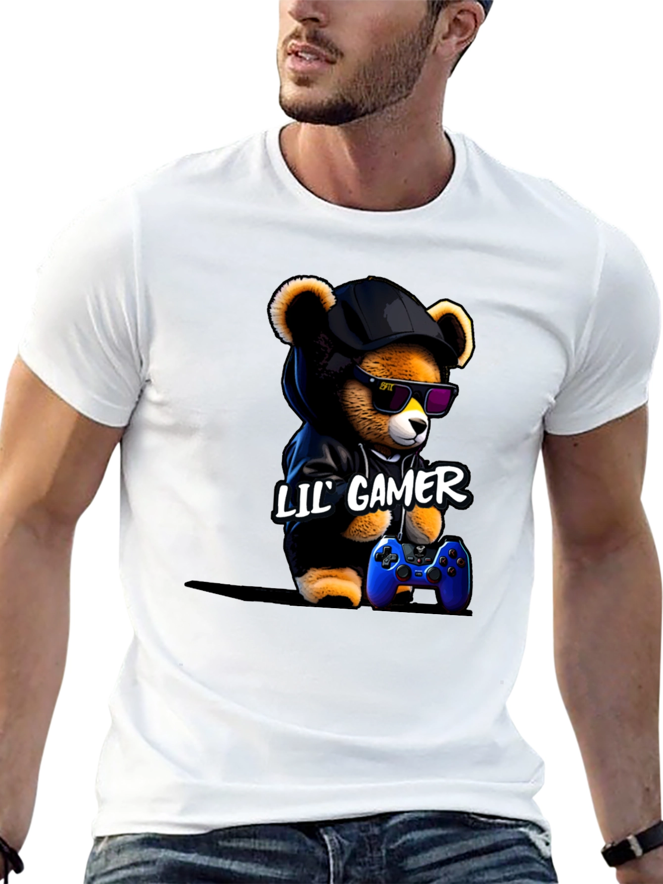 Black Lil' Gamer Bear T-Shirt view 13