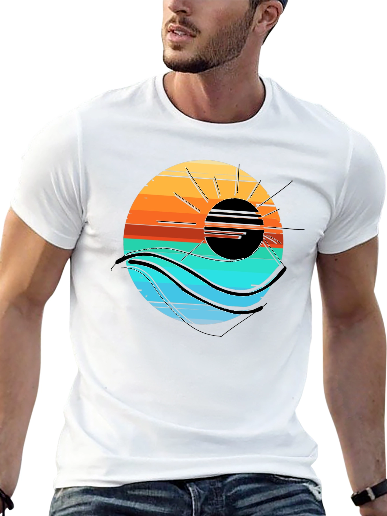 Black Sunset Wave Graphic Tee - Cool Coastal Style view 13