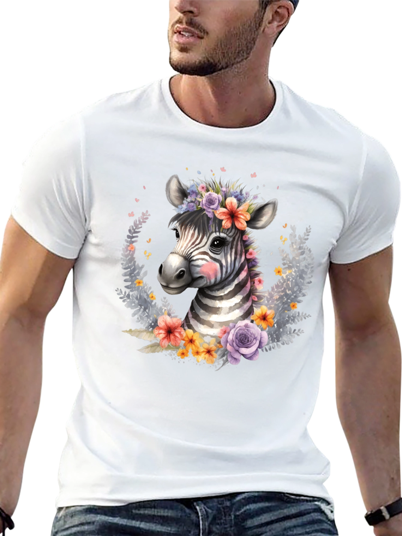 Black Floral Zebra Graphic T-Shirt - Unisex view 13