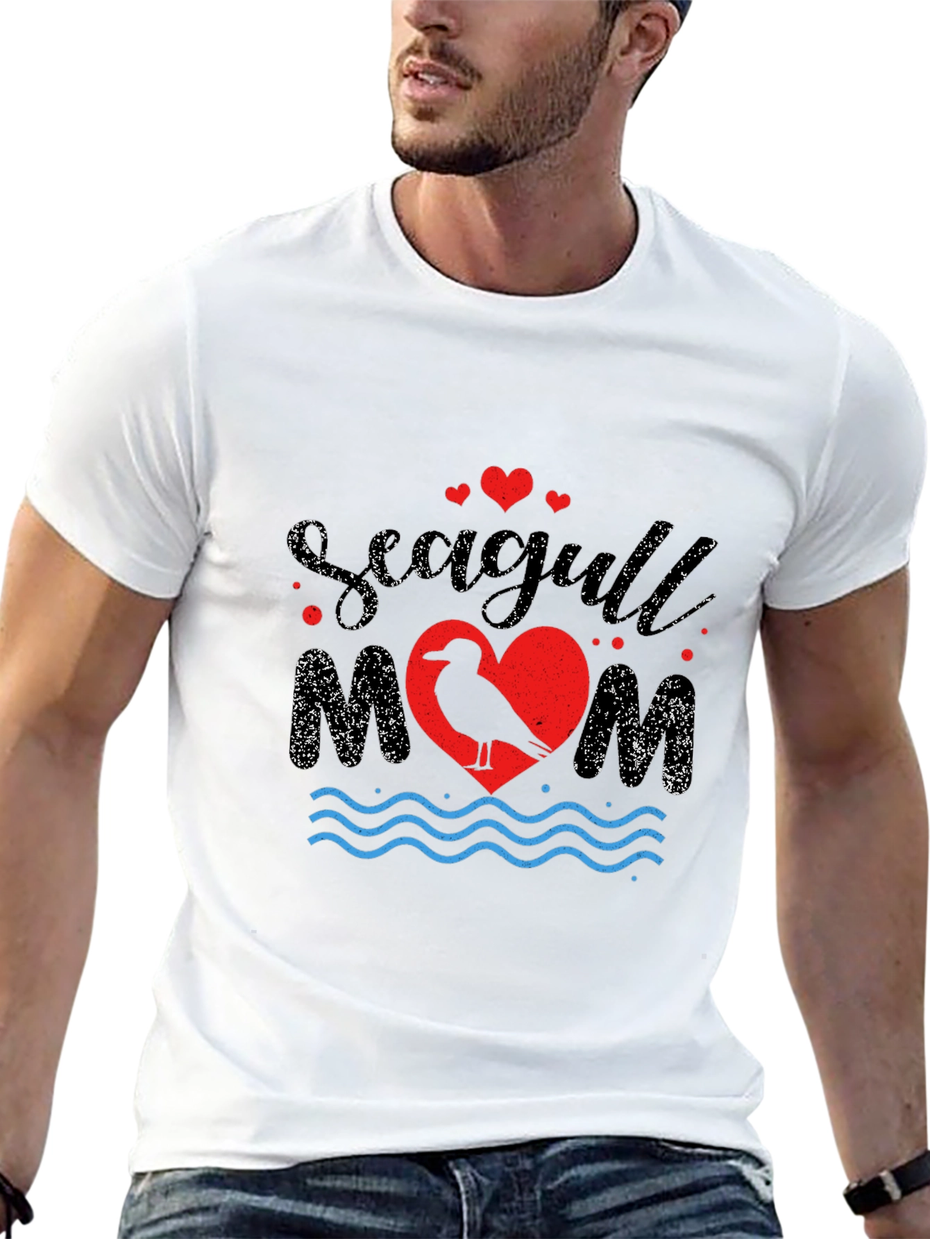 Black Seagull Mom Graphic Print T-Shirt view 13