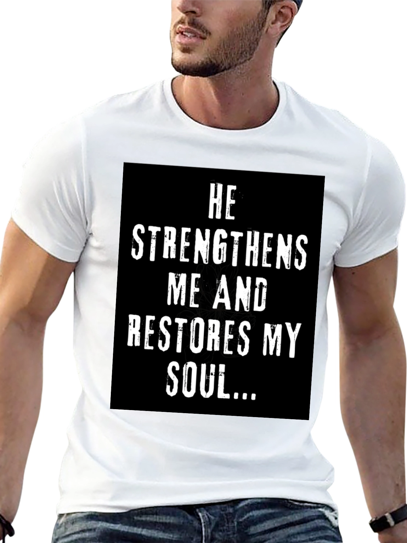 Black Faith-Inspired Black T-Shirt: He Strengthens Me... view 13