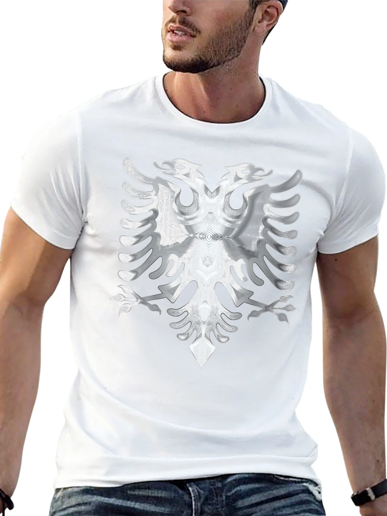 Black Tee with Silver Albanian Eagle Graphic - 13