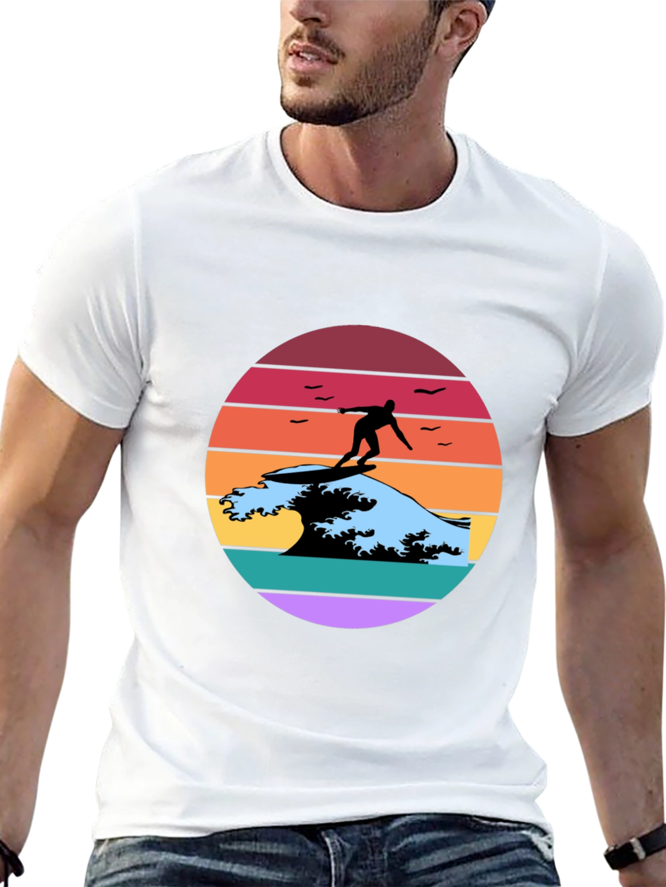 Black Retro Surfer Wave Graphic Tee view 13