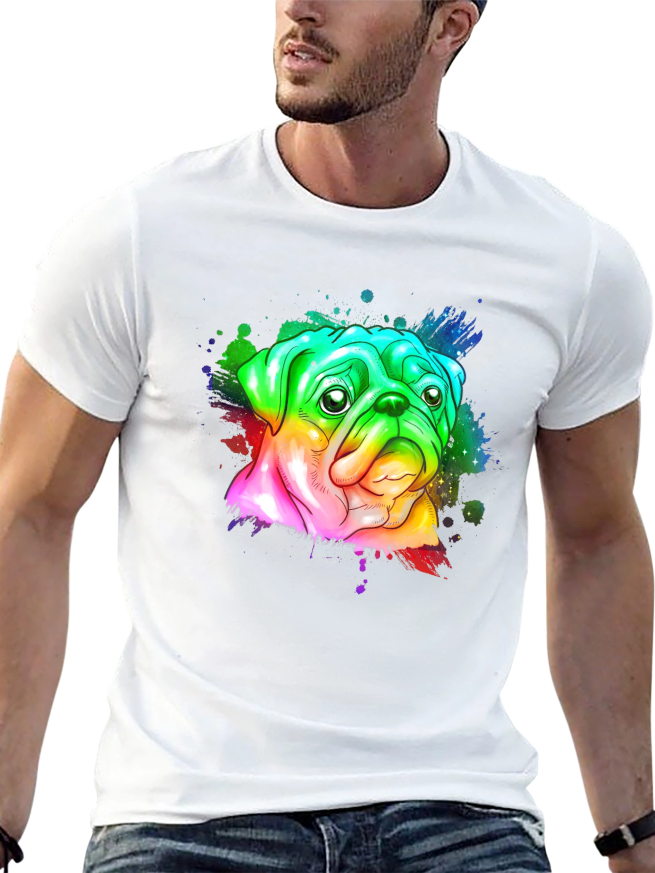 Black Rainbow Pug Graphic Tee - Men's Black T-Shirt view 13