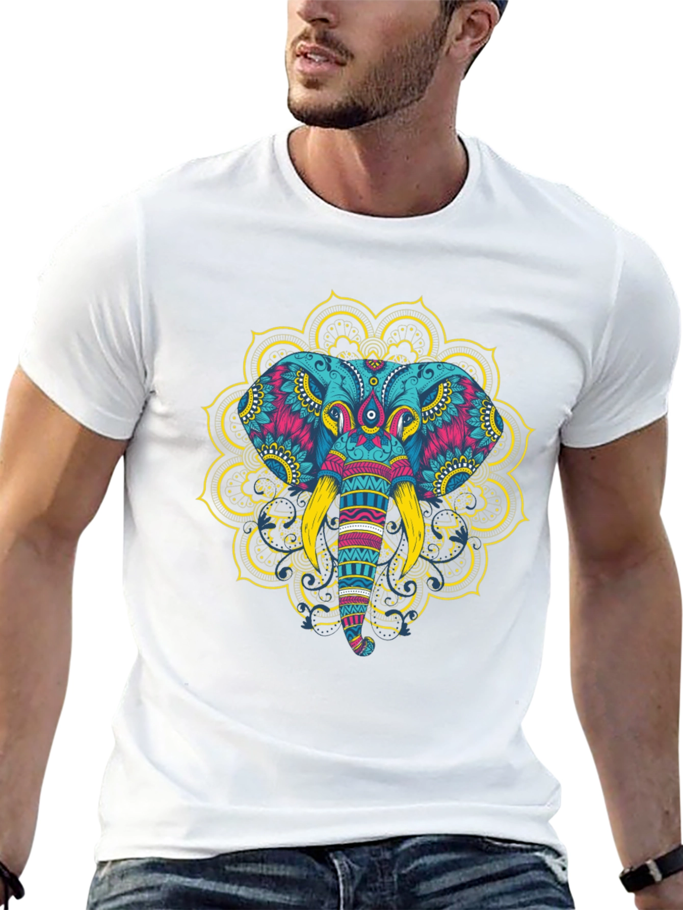 Black Elephant Mandala Graphic Tee - Men's Black T-Shirt view 13