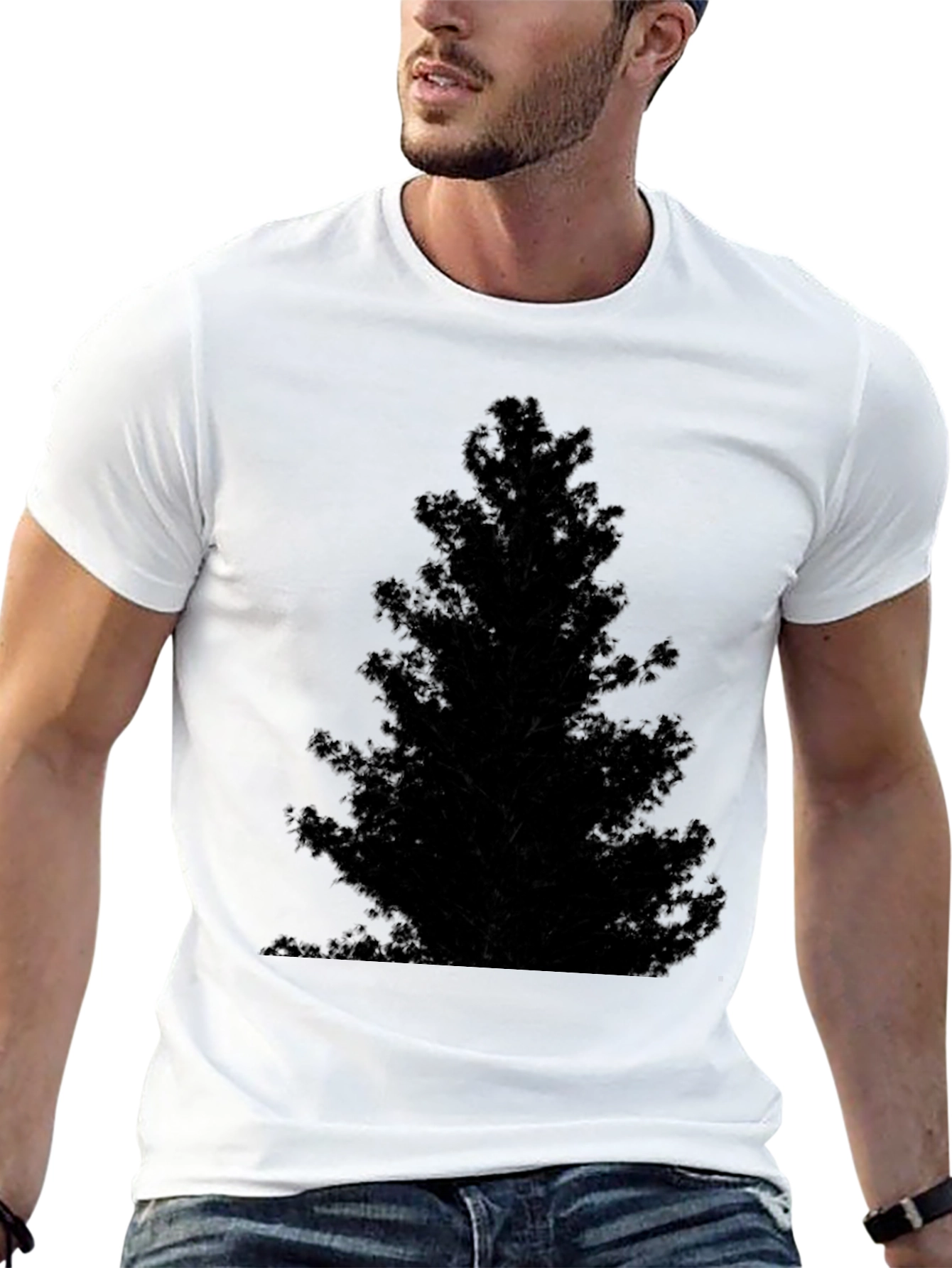 Black Men's Black Tree Silhouette Graphic T-Shirt view 13