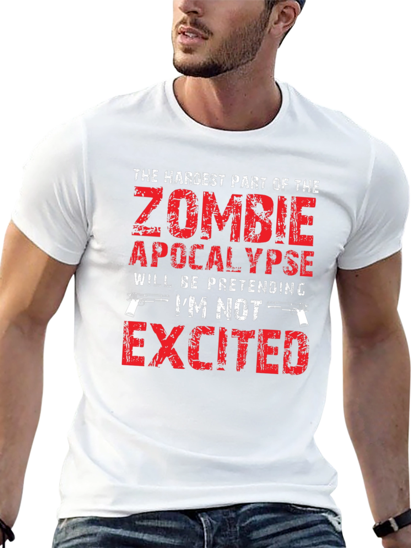 Black Zombie Apocalypse Excited T-Shirt Funny Novelty Tee view 13