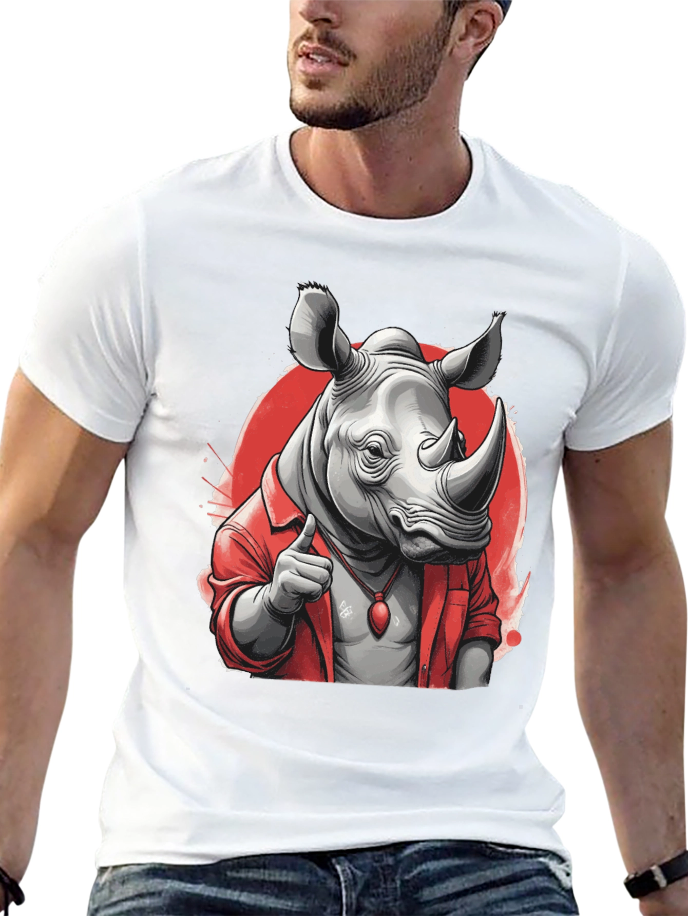 Black Cool Rhino in Shirt Graphic T-Shirt view 13