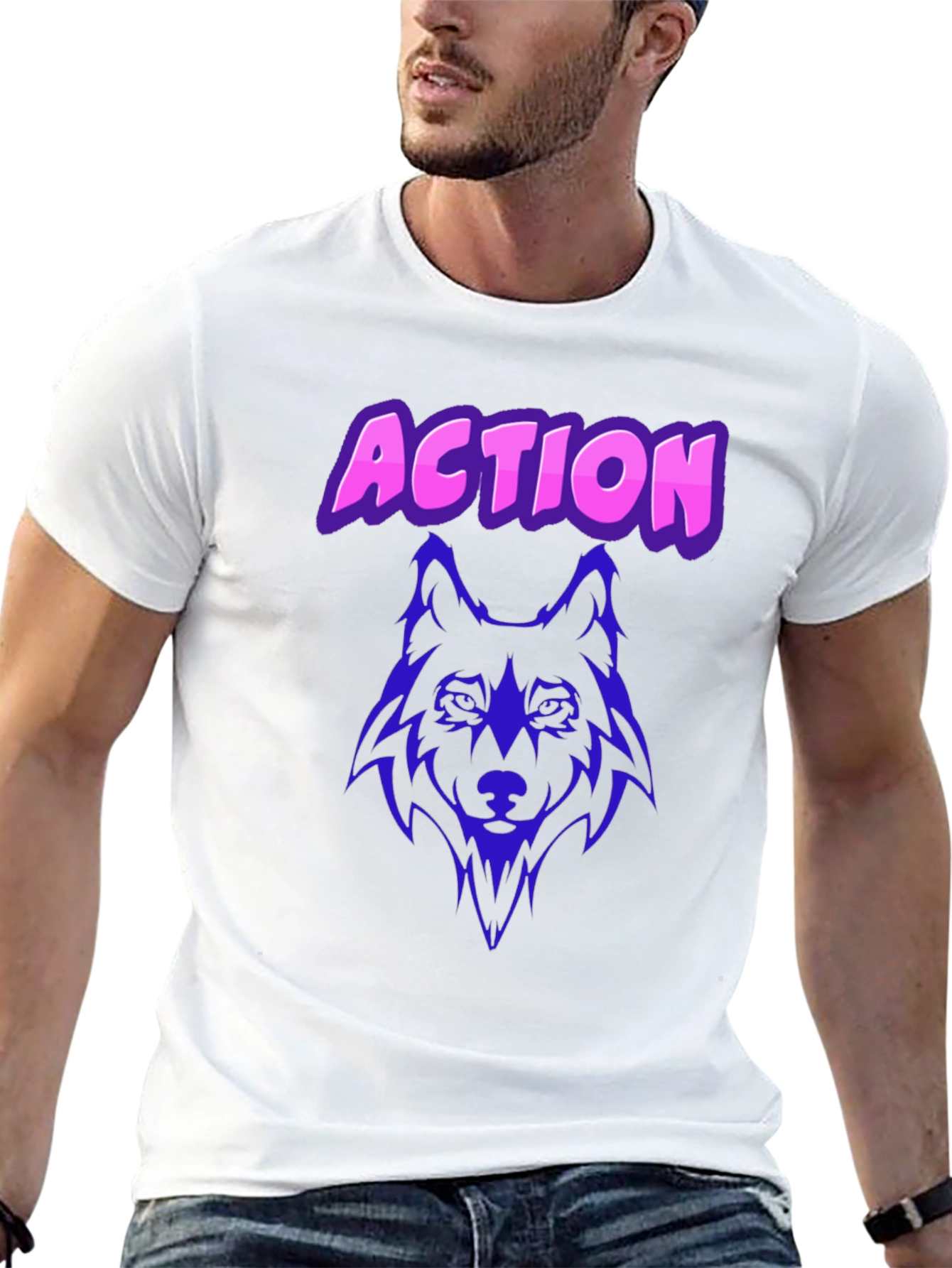 Black Action Wolf Graphic Tee - Black Cotton T-Shirt view 13